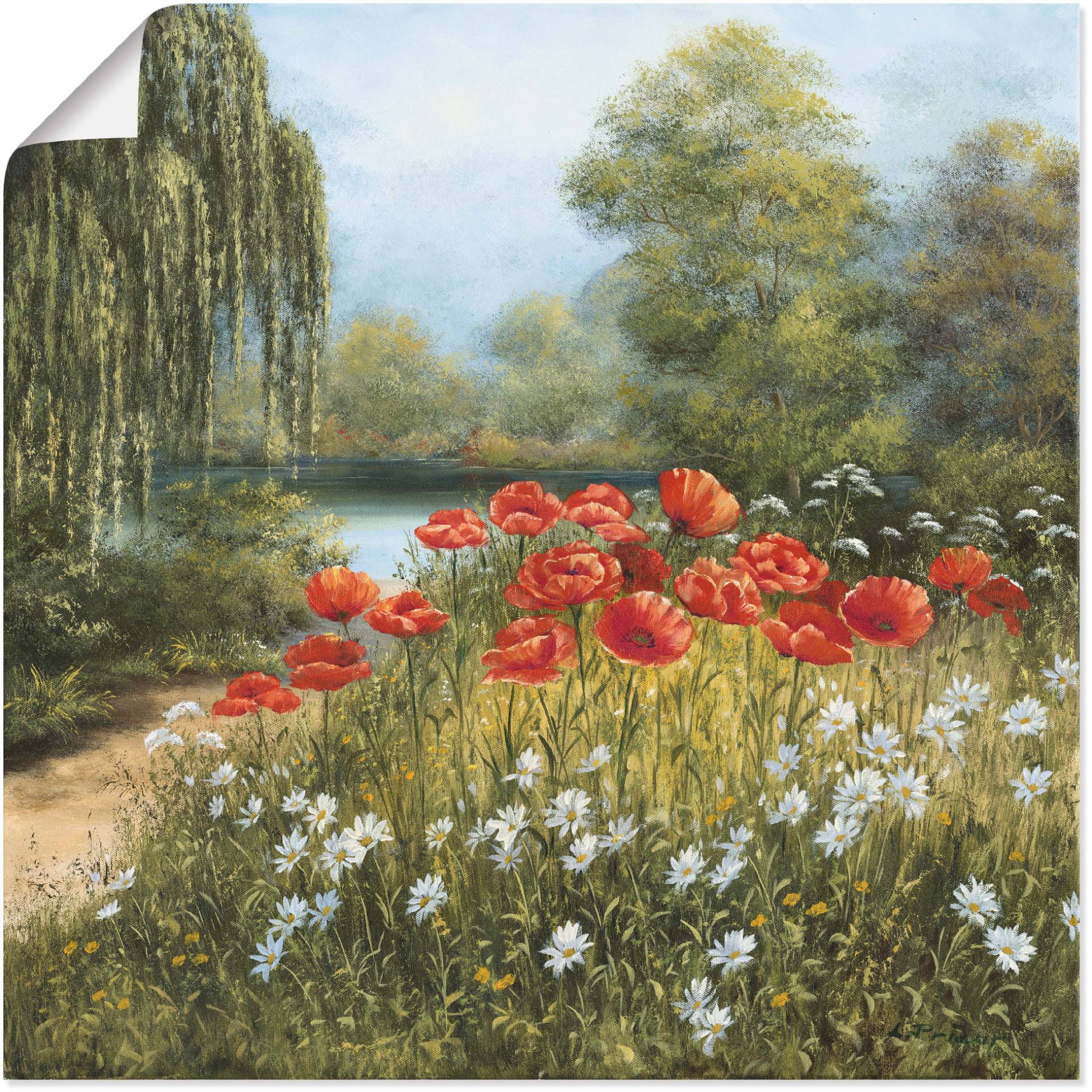 Artland Wandbild "Mohnwiese am See" Blumenwiese 1 Stk. tlg. als Alubild, Outdoorbild, Leinwandbild, Poster in verschied. Größen von Artland