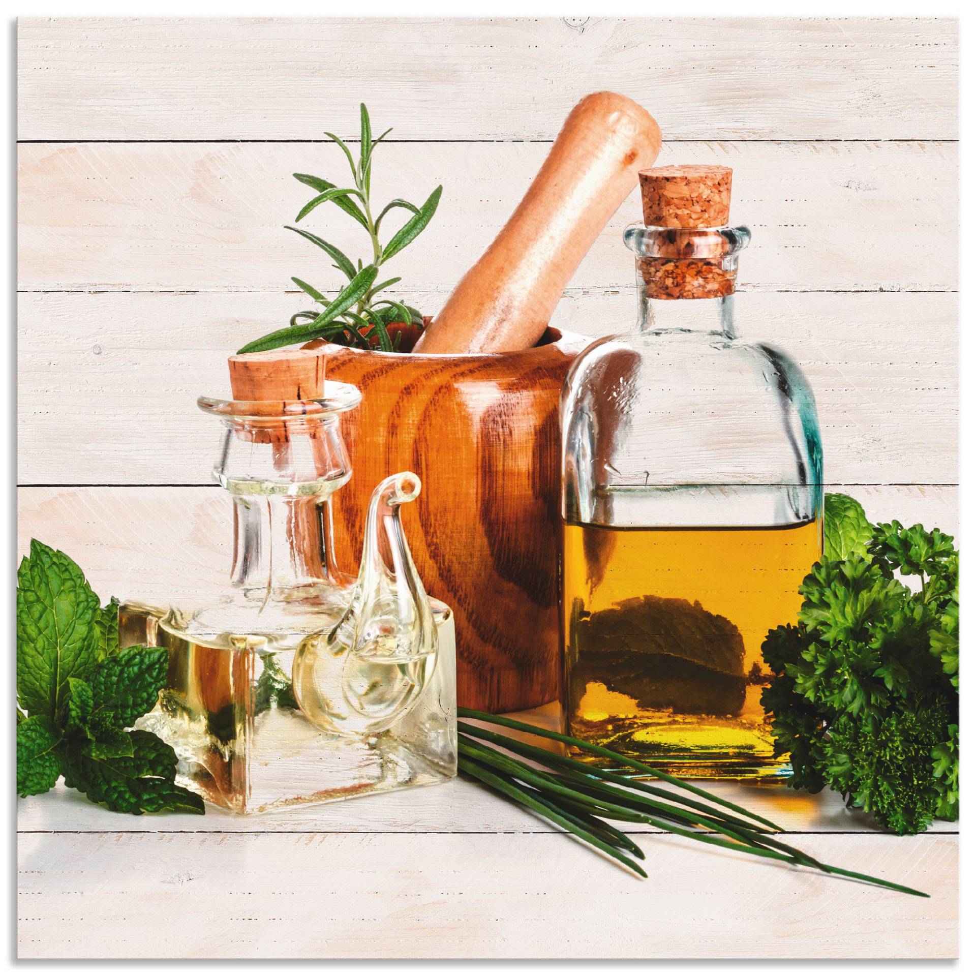 Artland Wandbild "Olivenöl und Kräuter - Küche", Arrangements, (1 St.), als Alubild, Outdoorbild, Leinwandbild, Poster, Wandaufkleber von Artland