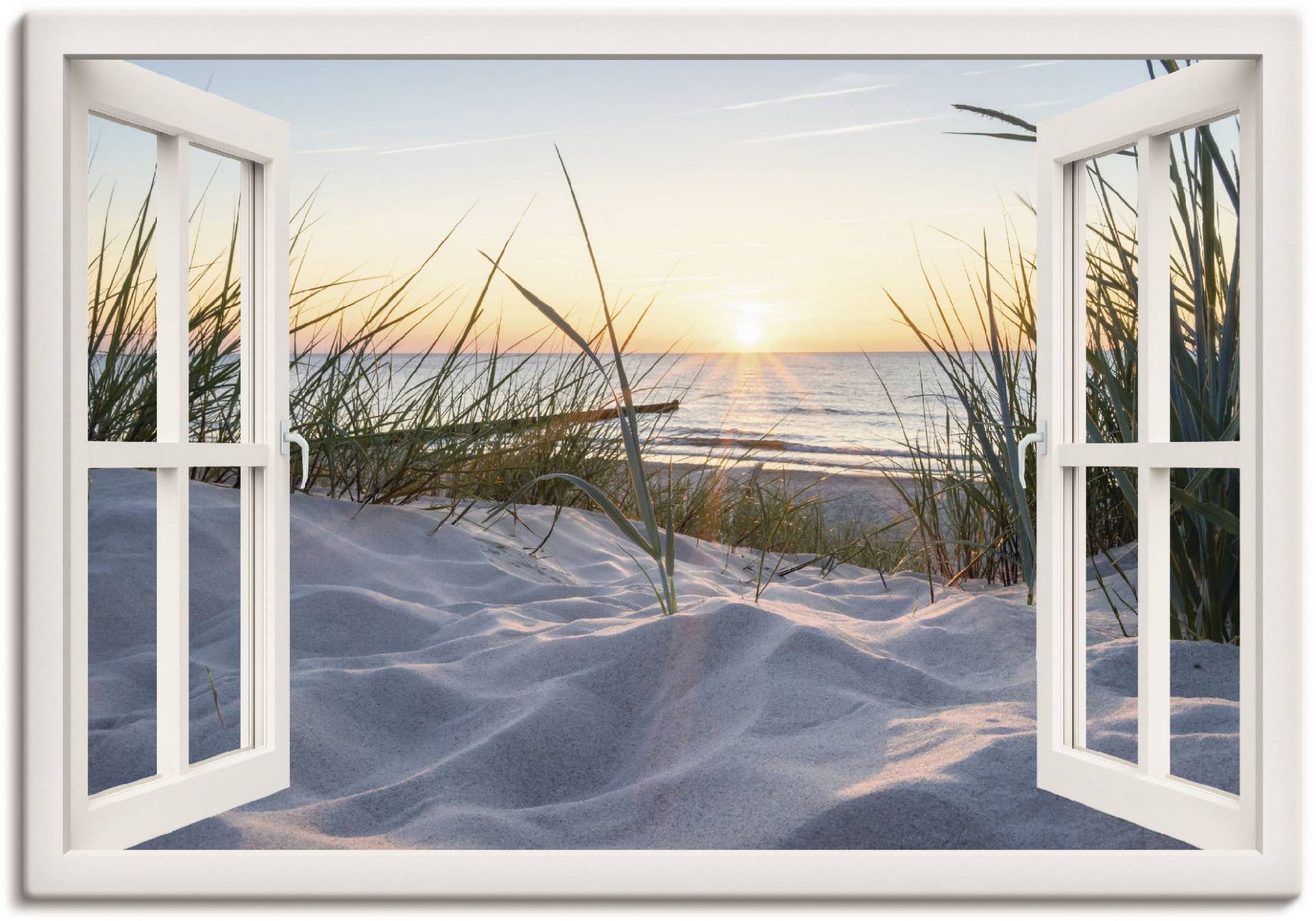 Artland Wandbild "Ostseestrand durchs Fenster" Meer Bilder 1 Stk. tlg. als Alubild, Outdoorbild, Leinwandbild, Poster, Wandaufkleber von Artland