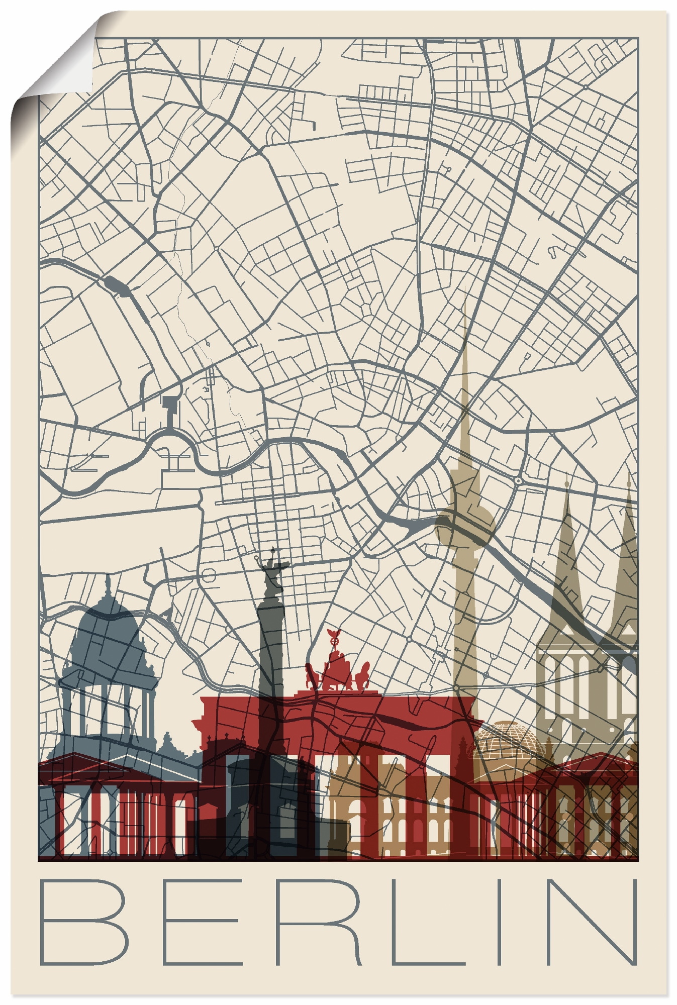Artland Poster "Retro Karte Berlin", Deutschland, (1 St.) von Artland
