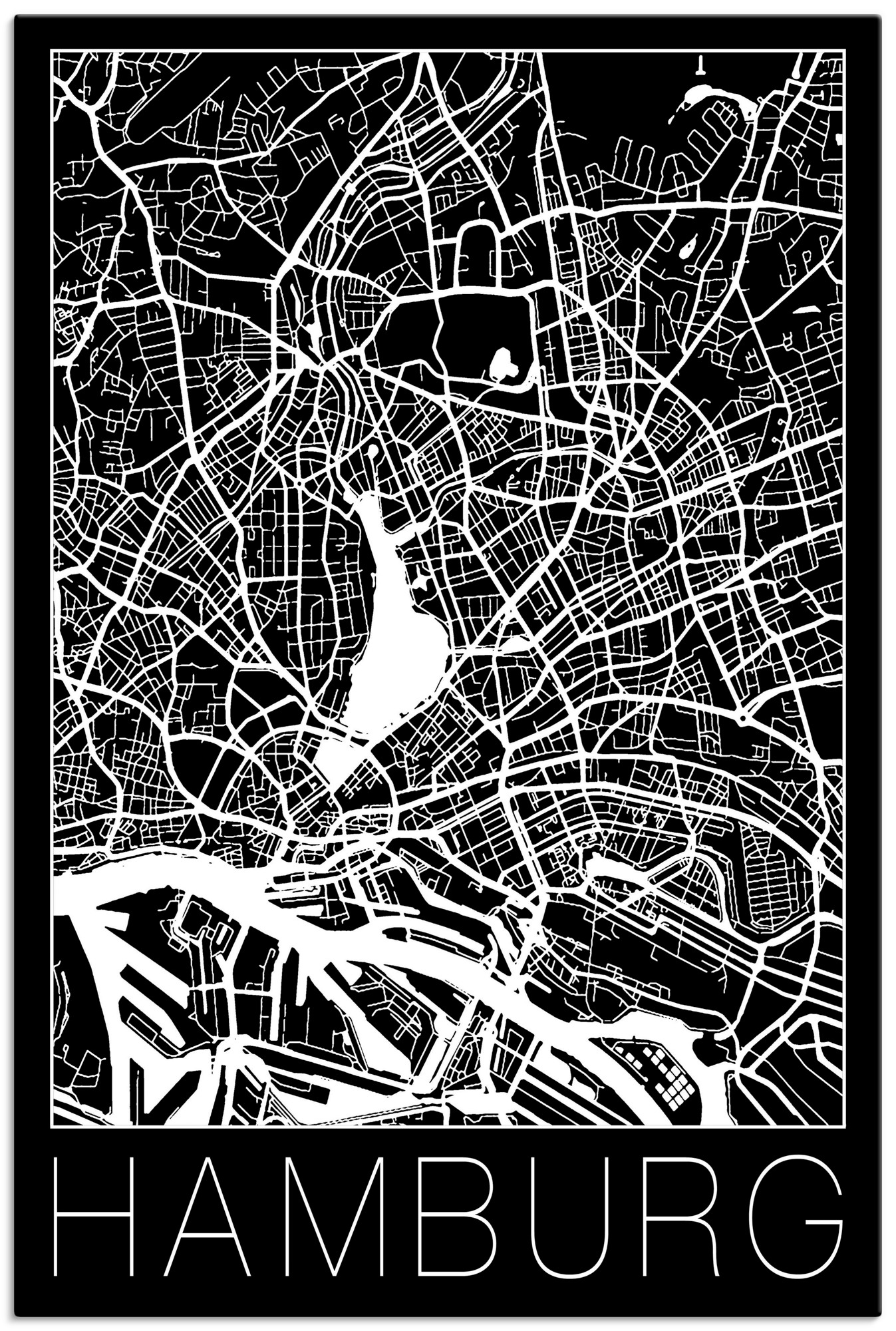 Artland Wandbild "Retro Karte Hamburg Deutschland Schwarz", Deutschland, (1 St.), als Alubild, Outdoorbild, Leinwandbild, Poster in verschied. Größen von Artland