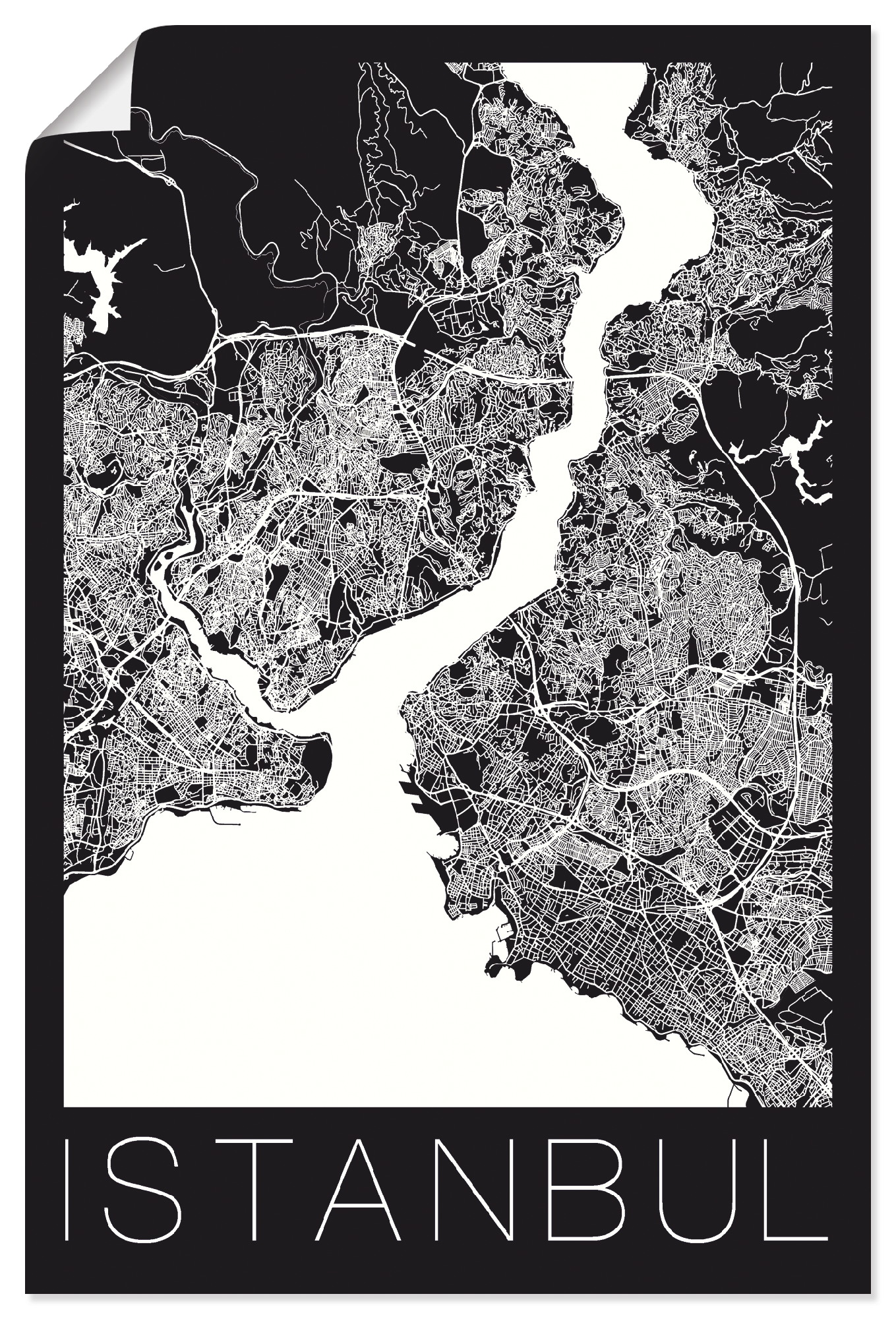 Artland Poster "Retro Karte Istanbul Schwarz & Weiß", Landkarten, (1 St.) von Artland