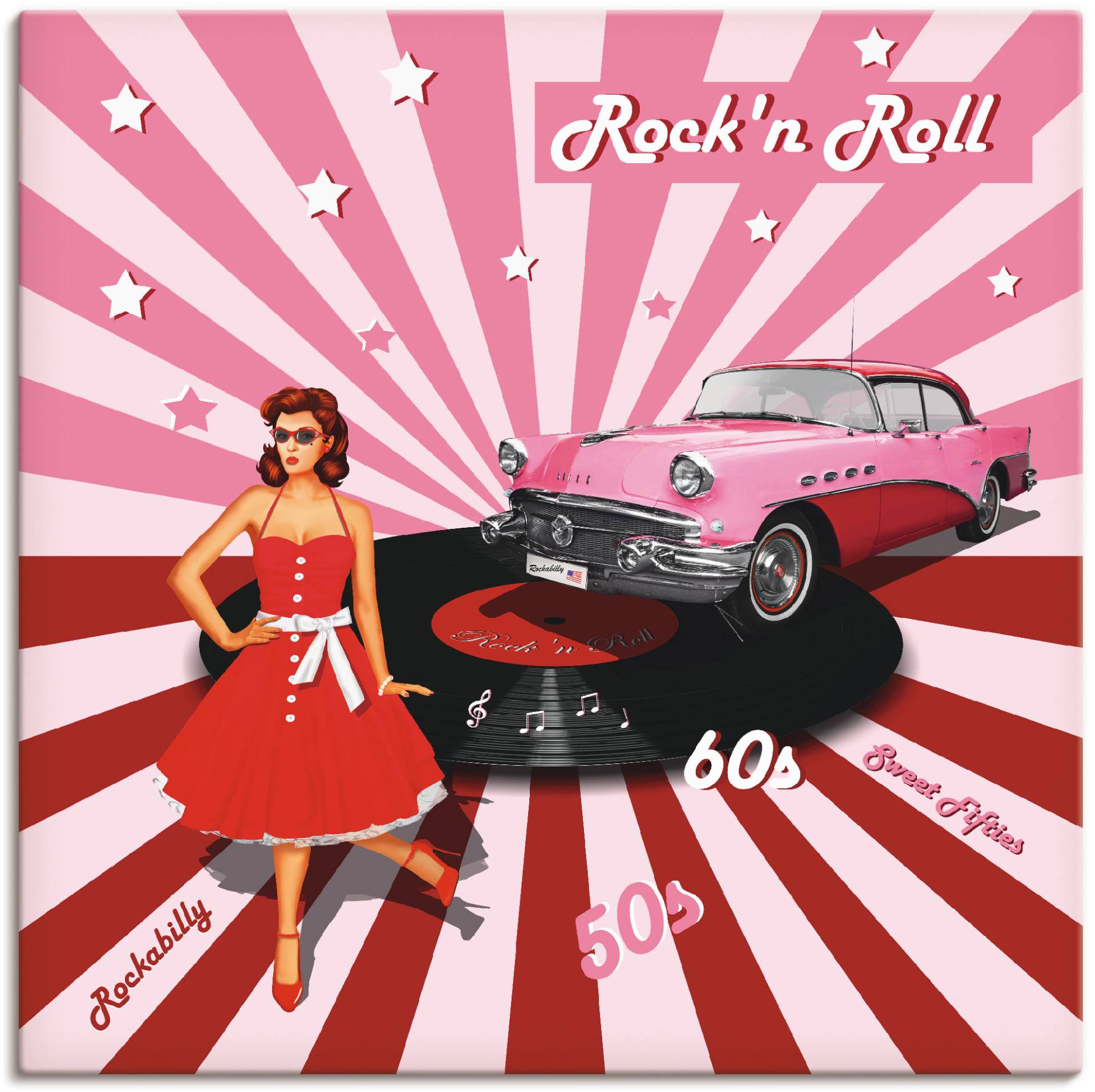 Artland Wandbild "Rockn Roll die 50er Jahre" Auto 1 Stk. tlg. als Alubild, Outdoorbild, Leinwandbild, Poster, Wandaufkleber von Artland