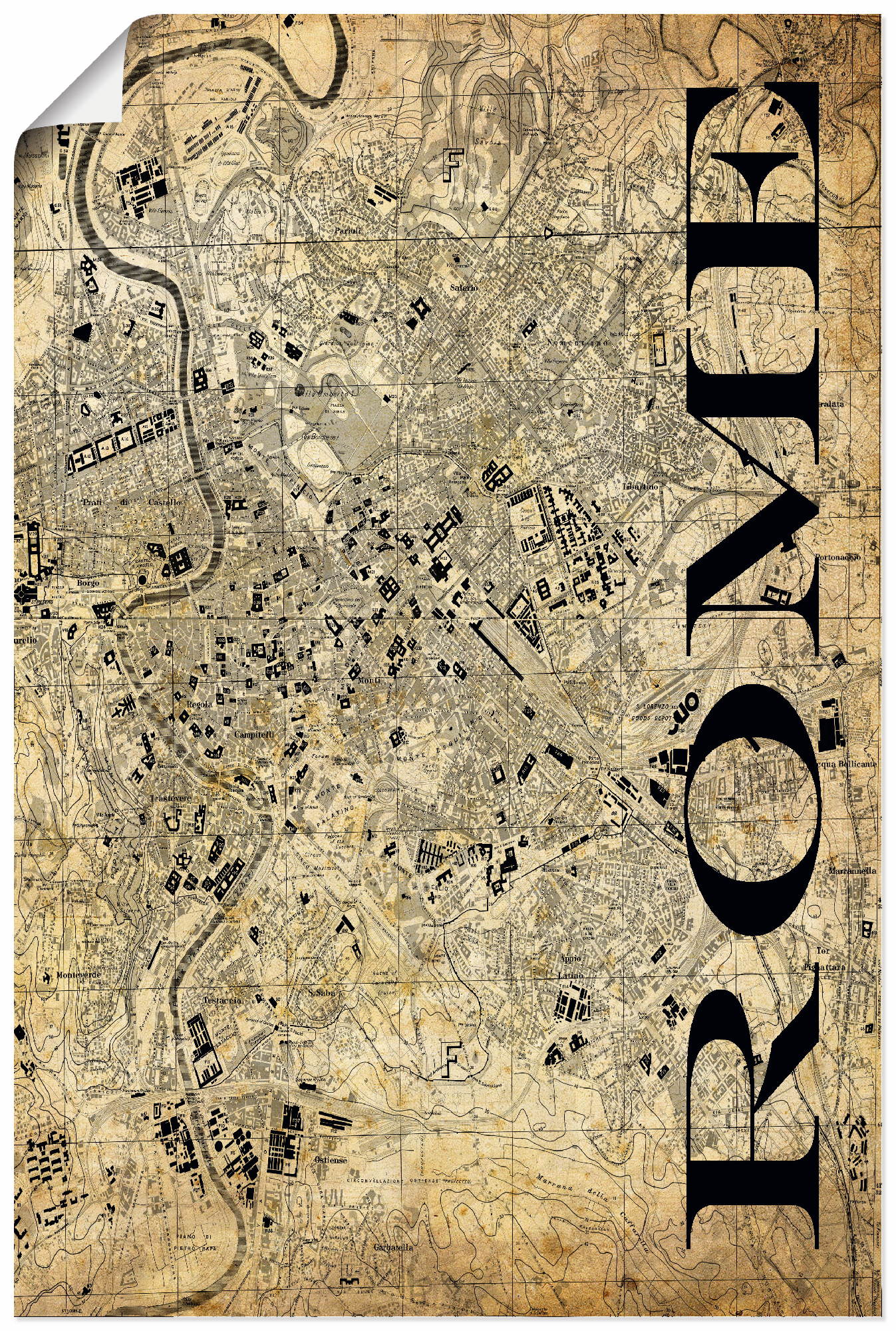 Artland Poster "Rom Karte Straßen Karte Sepia", Italien, (1 St.) von Artland