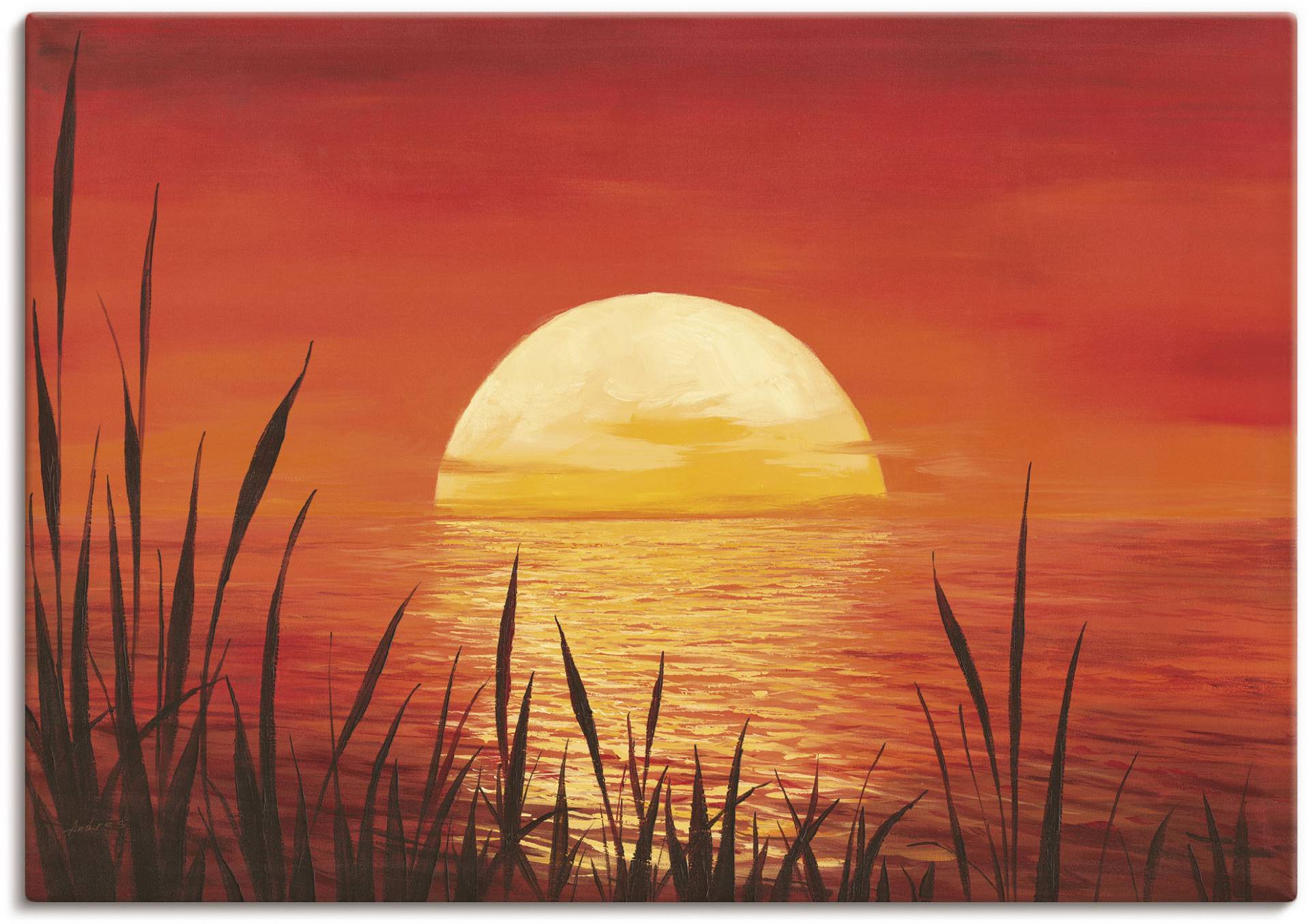 Artland Wandbild "Roter Sonnenuntergang am Ozean", Bilder vom Sonnenuntergang & -aufgang (1 Stück), in vielen Größen & Produktarten - Alubild / Outdoorbild, Leinwandbild, Poster, Wandaufkleber / Wandtattoo auch für Badezimmer geeignet von Artland