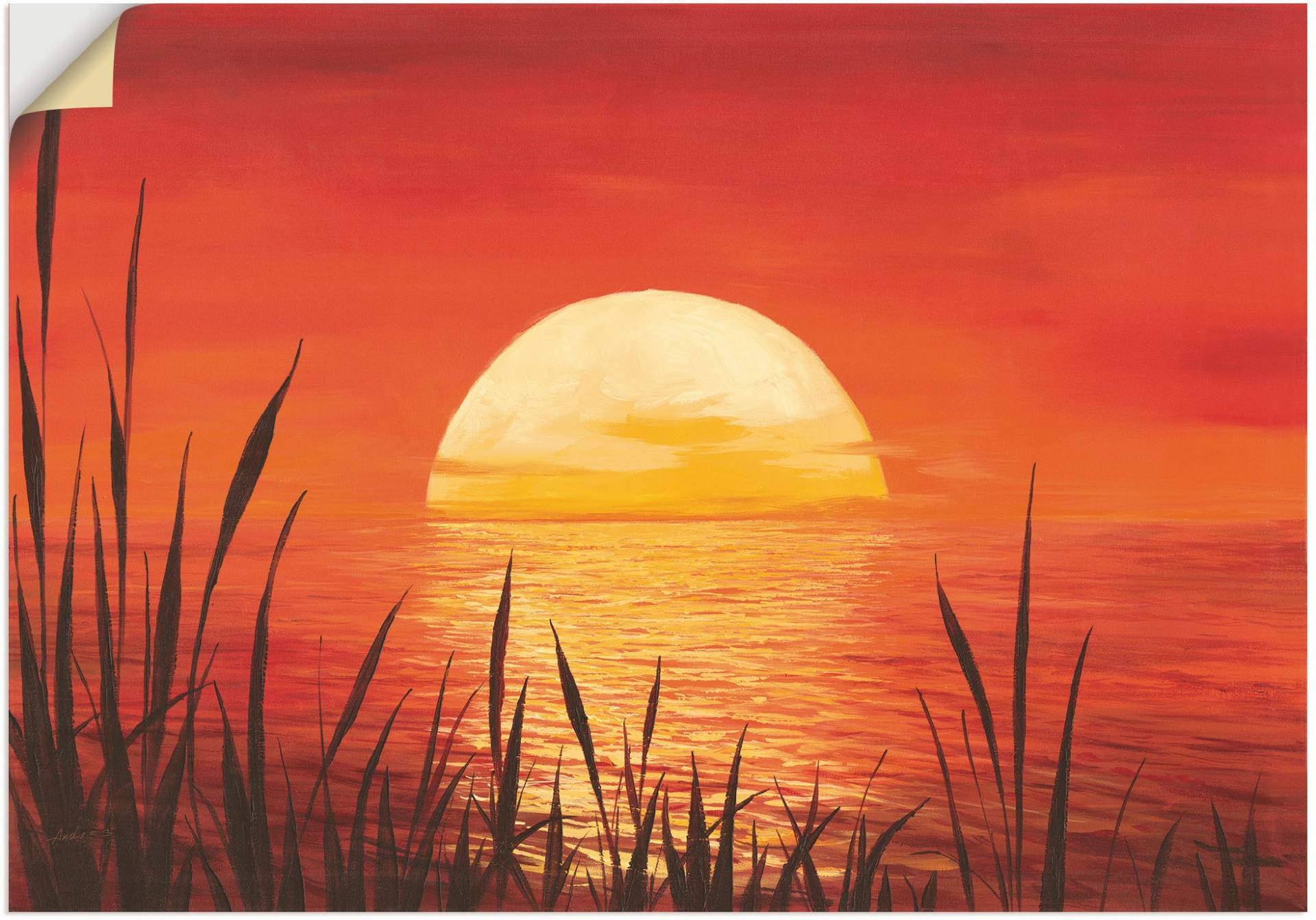 Artland Wandbild "Roter Sonnenuntergang am Ozean", Bilder vom Sonnenuntergang & -aufgang (1 Stück), in vielen Größen & Produktarten - Alubild / Outdoorbild, Leinwandbild, Poster, Wandaufkleber / Wandtattoo auch für Badezimmer geeignet von Artland