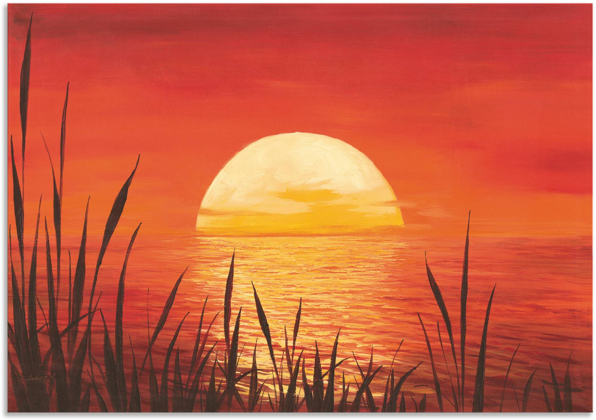 Artland Wandbild "Roter Sonnenuntergang am Ozean", Bilder vom Sonnenuntergang & -aufgang (1 Stück), in vielen Größen & Produktarten - Alubild / Outdoorbild, Leinwandbild, Poster, Wandaufkleber / Wandtattoo auch für Badezimmer geeignet von Artland