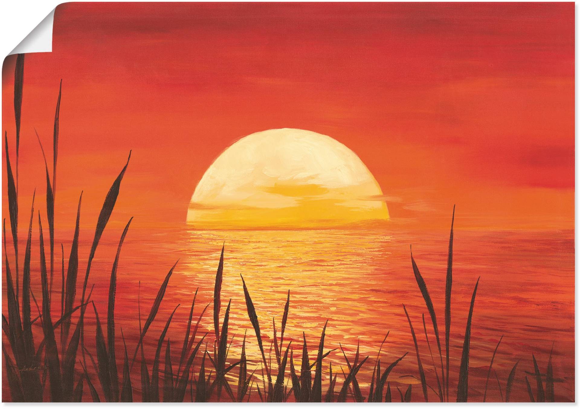 Artland Wandbild "Roter Sonnenuntergang am Ozean", Bilder vom Sonnenuntergang & -aufgang (1 Stück), in vielen Größen & Produktarten - Alubild / Outdoorbild, Leinwandbild, Poster, Wandaufkleber / Wandtattoo auch für Badezimmer geeignet von Artland