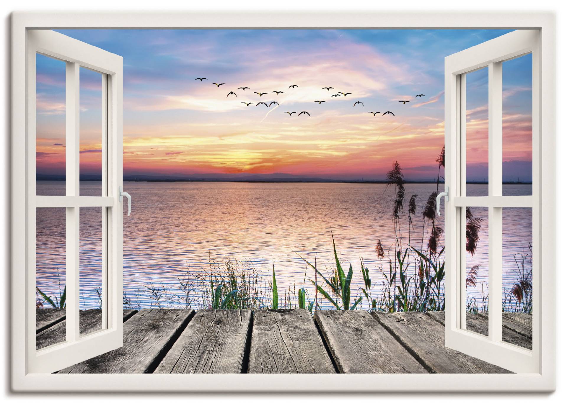 Artland Wandbild "See in den Farben der Wolken" Fensterblick 1 Stk. tlg. als Leinwandbild, Poster in verschied. Größen von Artland