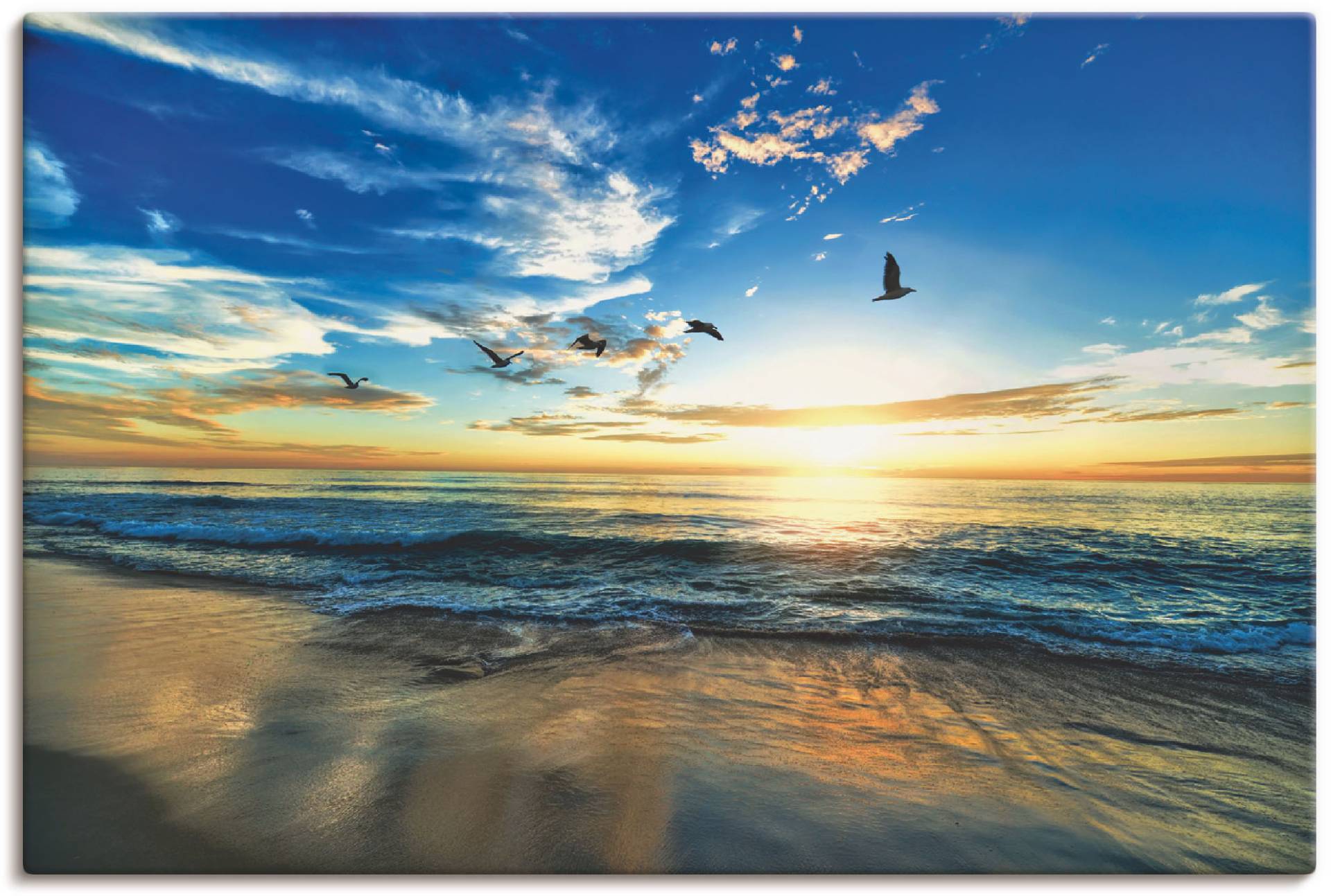 Artland Wandbild "Strand Möwen Meer Sonnenuntergang" Sonnenaufgang & -untergang 1 Stk. tlg. als Alubild, Outdoorbild, Leinwandbild, Poster, Wandaufkleber von Artland