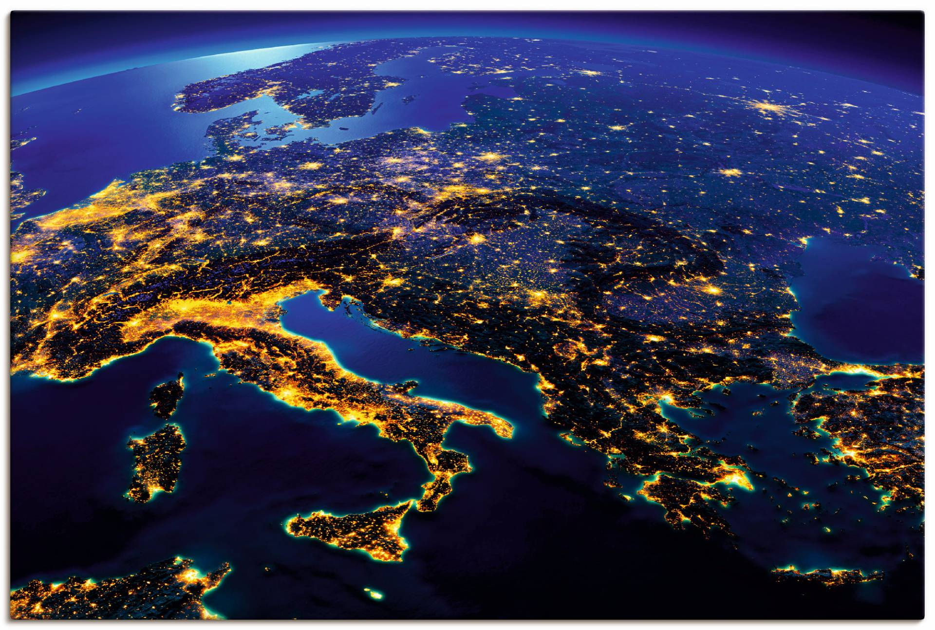 Artland Wandbild "Südliches Europa vom Weltraum", Weltall & Kosmos, (1 St.), als Leinwandbild, Poster in verschied. Größen von Artland