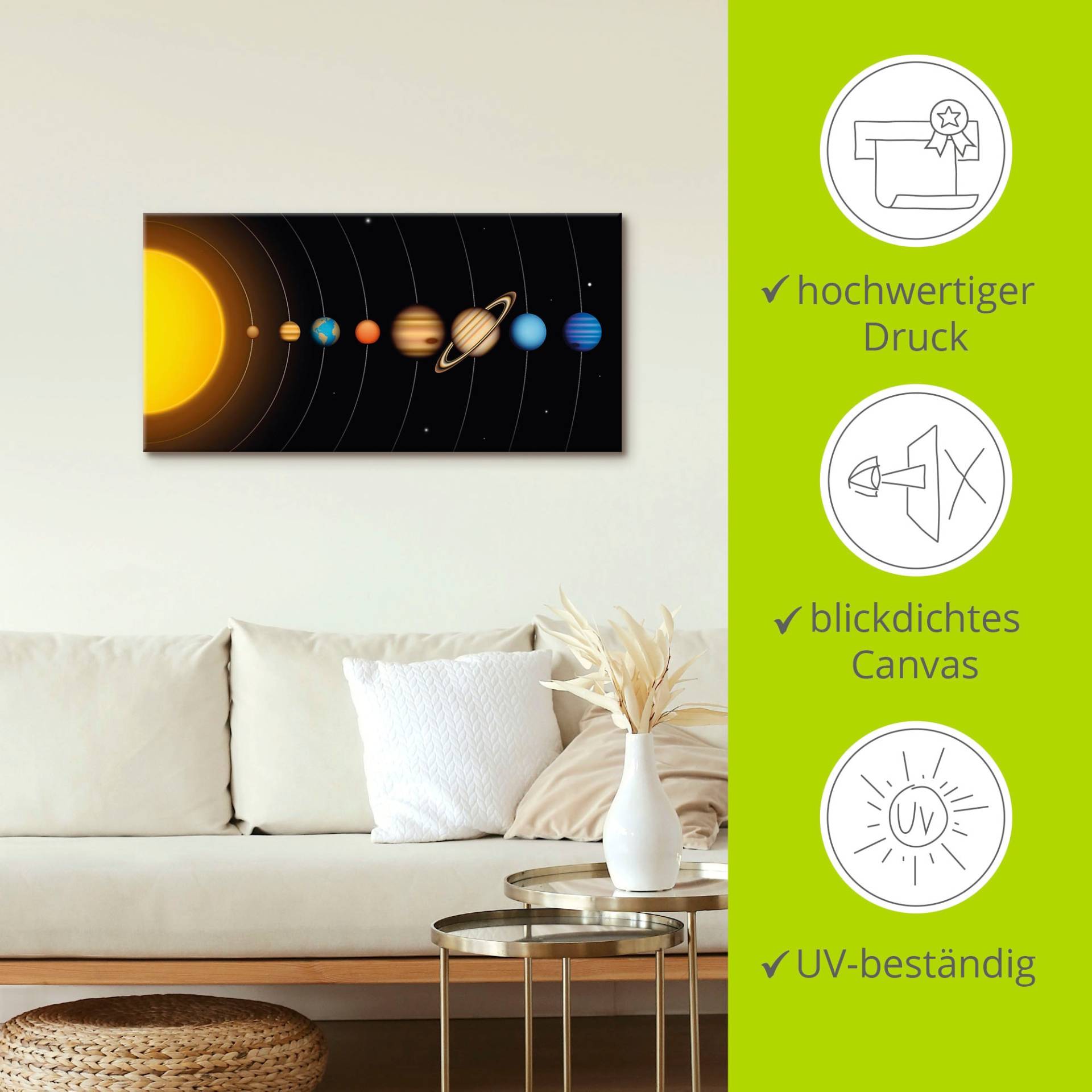 Artland Wandbild "Vector Sonnensystem mit Planeten" Sonnensystem 1 Stk. tlg. als Alubild, Outdoorbild, Leinwandbild, Poster, Wandaufkleber von Artland