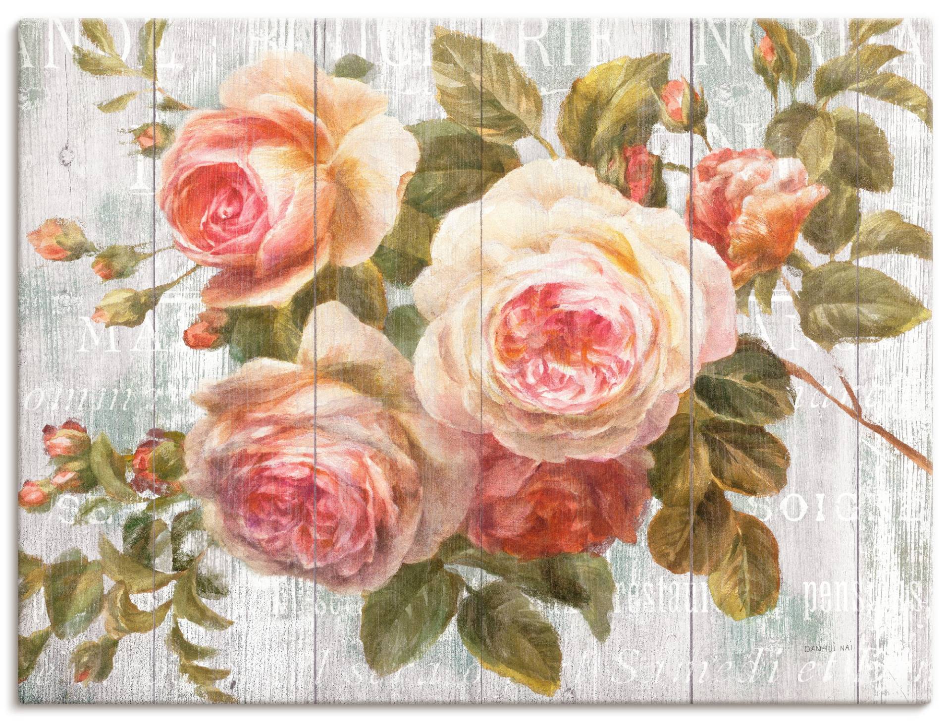 Artland Wandbild "Vintage Rosen auf Holz", Blumen, (1 St.), als Leinwandbild, Poster, Wandaufkleber in verschied. Größen von Artland