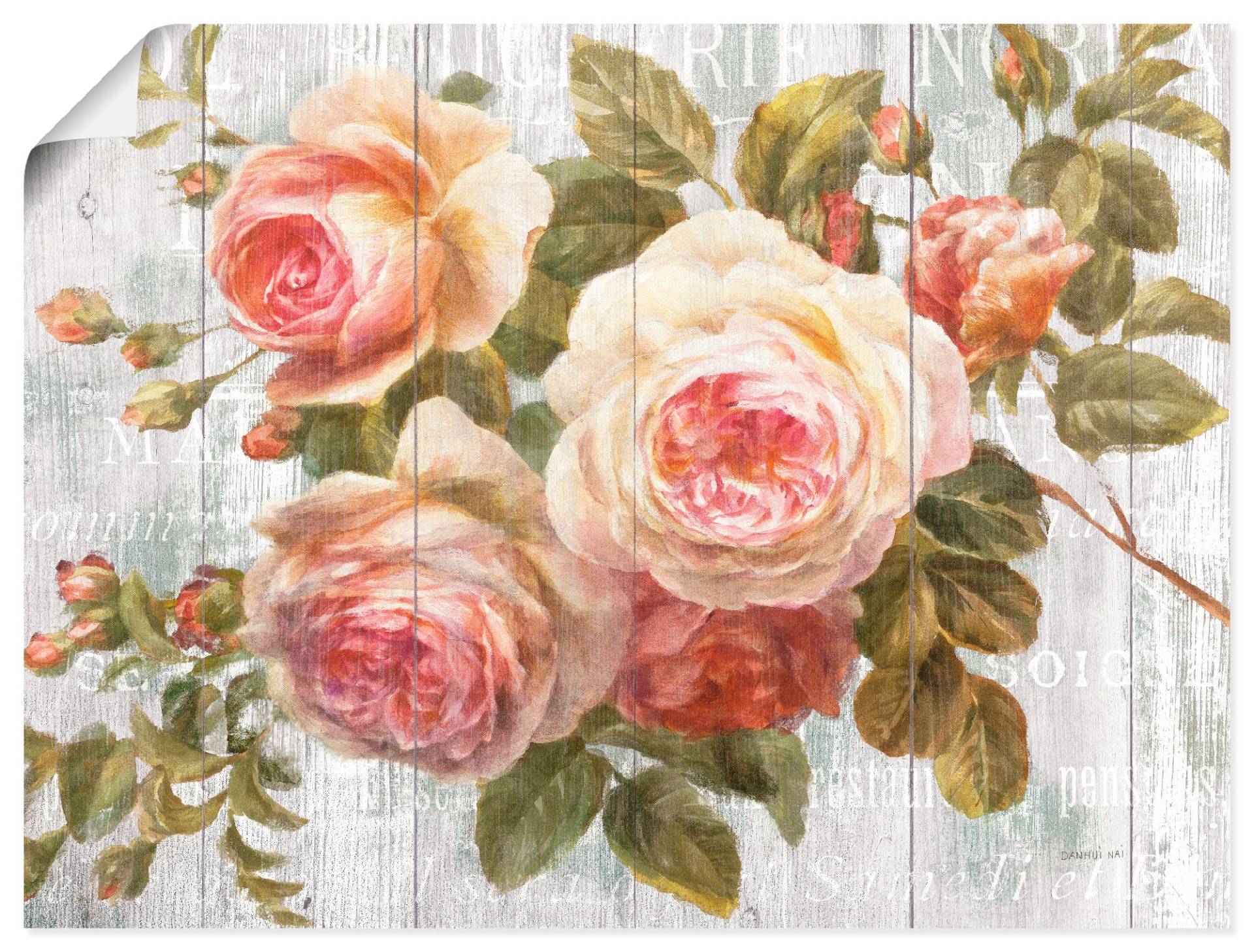 Artland Wandbild "Vintage Rosen auf Holz", Blumen, (1 St.), als Leinwandbild, Poster, Wandaufkleber in verschied. Größen von Artland