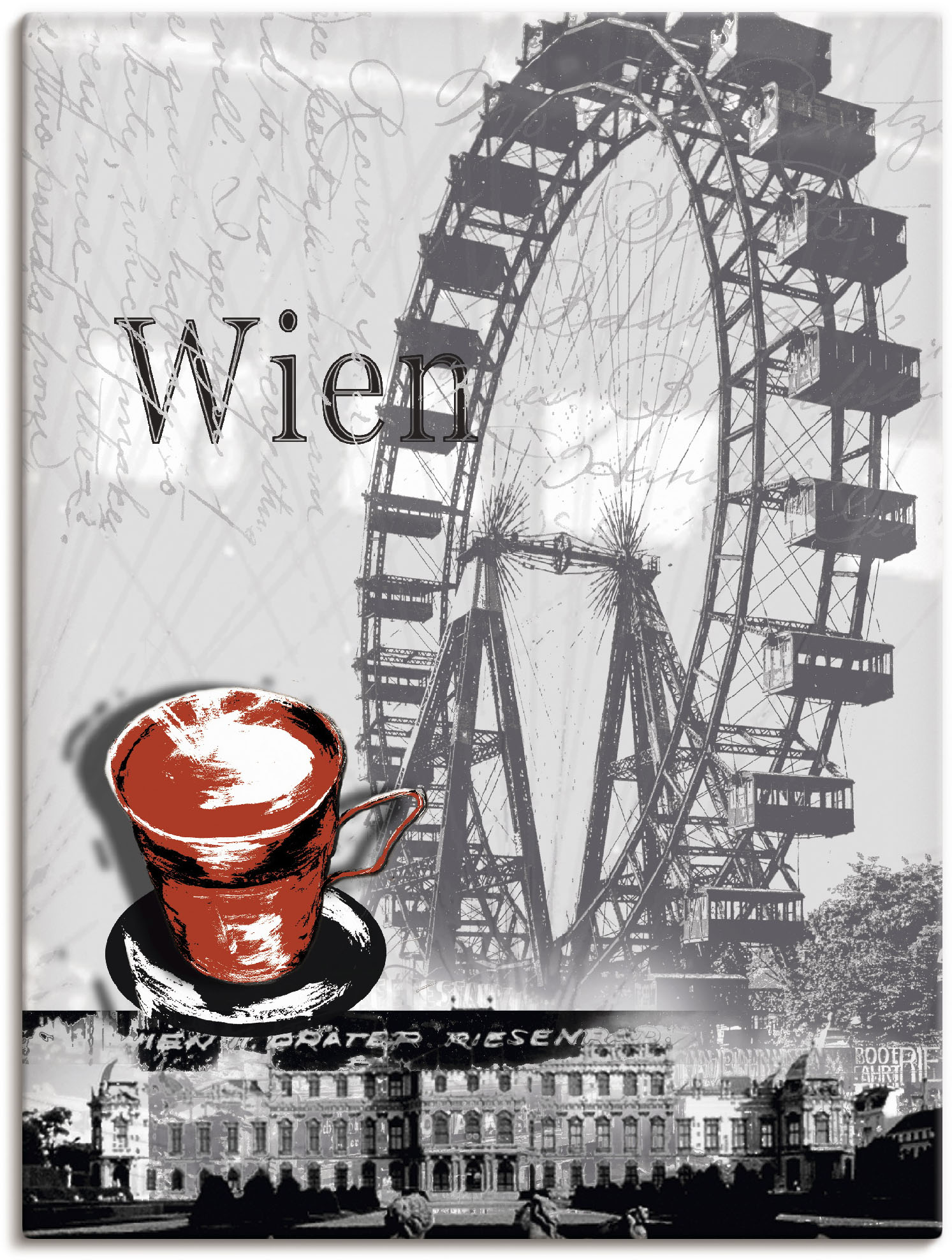 Artland Wandbild "Wien - Melange - Kaffee", Gebäude, (1 St.), als Alubild, Outdoorbild, Leinwandbild, Poster in verschied. Größen von Artland