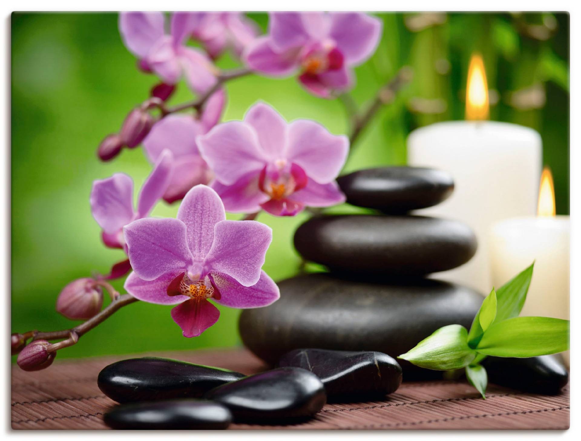 Artland Wandbild "Zen Basaltsteine und Bambus auf Holz" Zen 1 Stk. tlg. als Alubild, Outdoorbild, Leinwandbild, Poster, Wandaufkleber von Artland