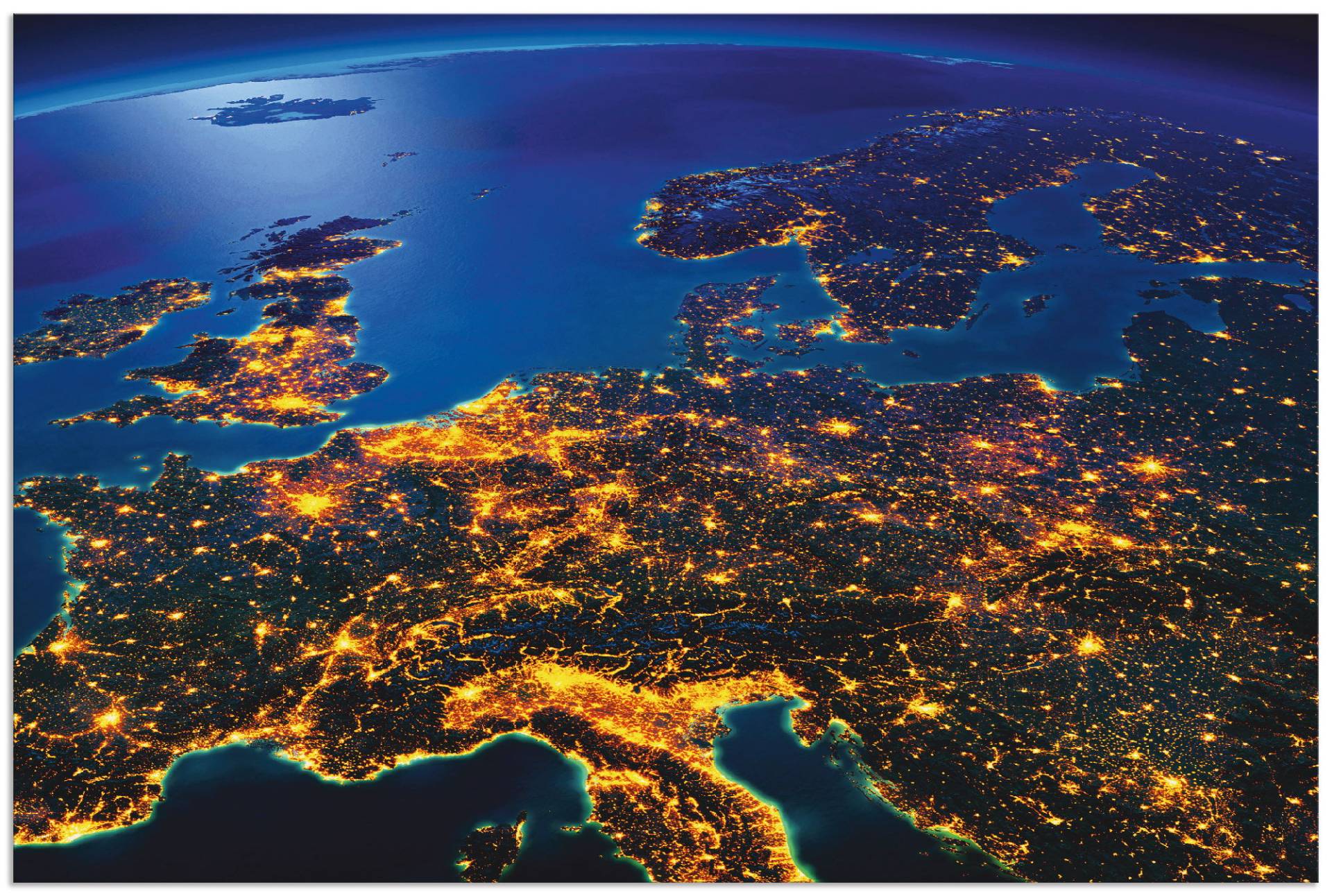 Artland Wandbild "Zentral Europa vom Weltraum", Weltall & Kosmos, (1 St.), als Alubild, Outdoorbild, Leinwandbild, Poster, Wandaufkleber von Artland