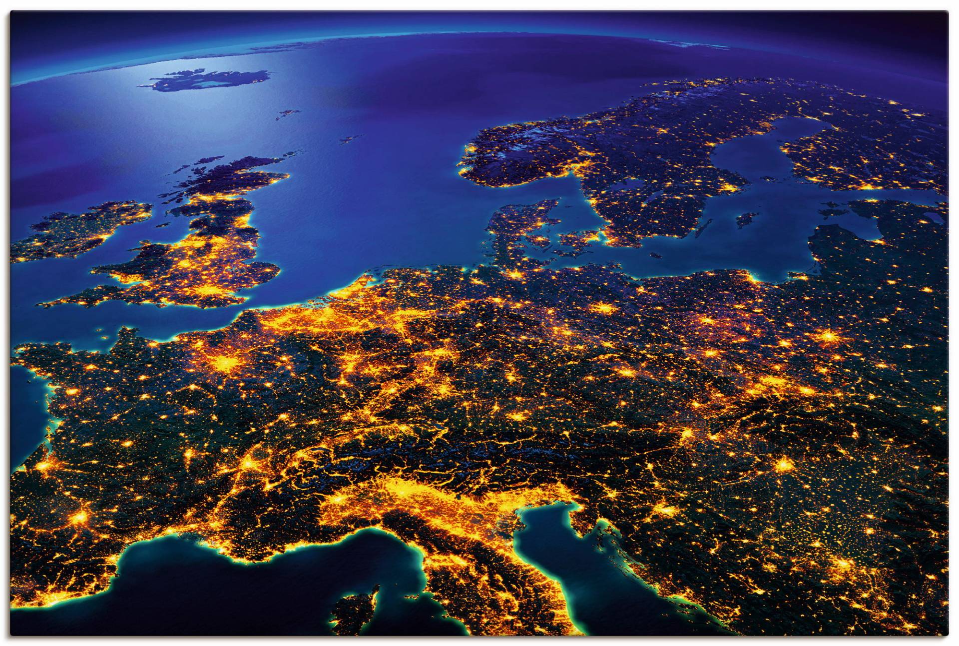 Artland Wandbild "Zentral Europa vom Weltraum", Weltall & Kosmos, (1 St.), als Alubild, Outdoorbild, Leinwandbild, Poster, Wandaufkleber von Artland