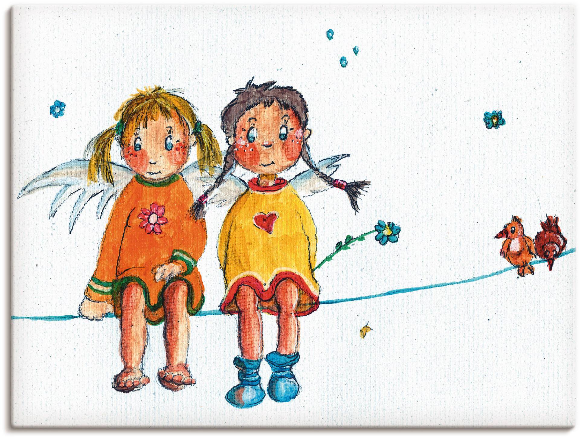 Artland Wandbild "Zwei Engelchen sitzen auf Wäscheleine", Kinder, (1 St.), als Leinwandbild, Wandaufkleber in verschied. Größen von Artland