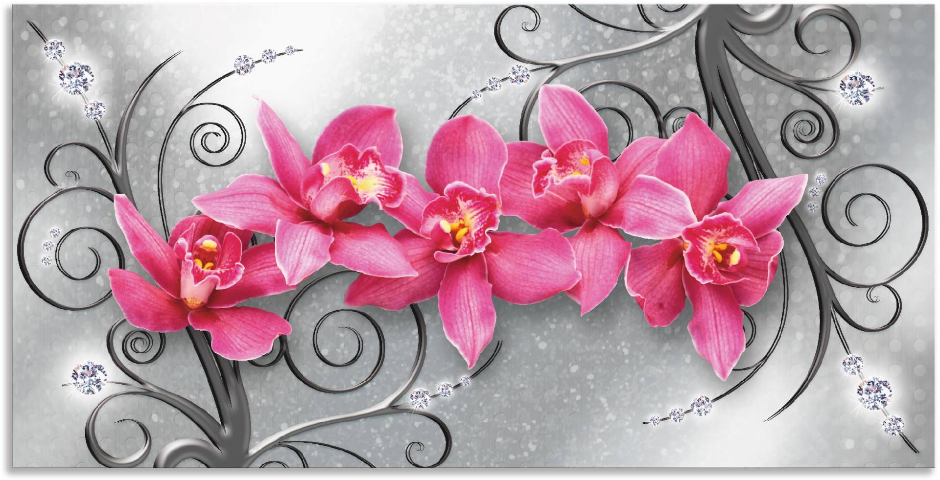 Artland Wandbild "rosa Orchideen auf Ornamenten", Blumenbilder, (1 St.), als Alubild, Outdoorbild, Leinwandbild, Poster, Wandaufkleber von Artland