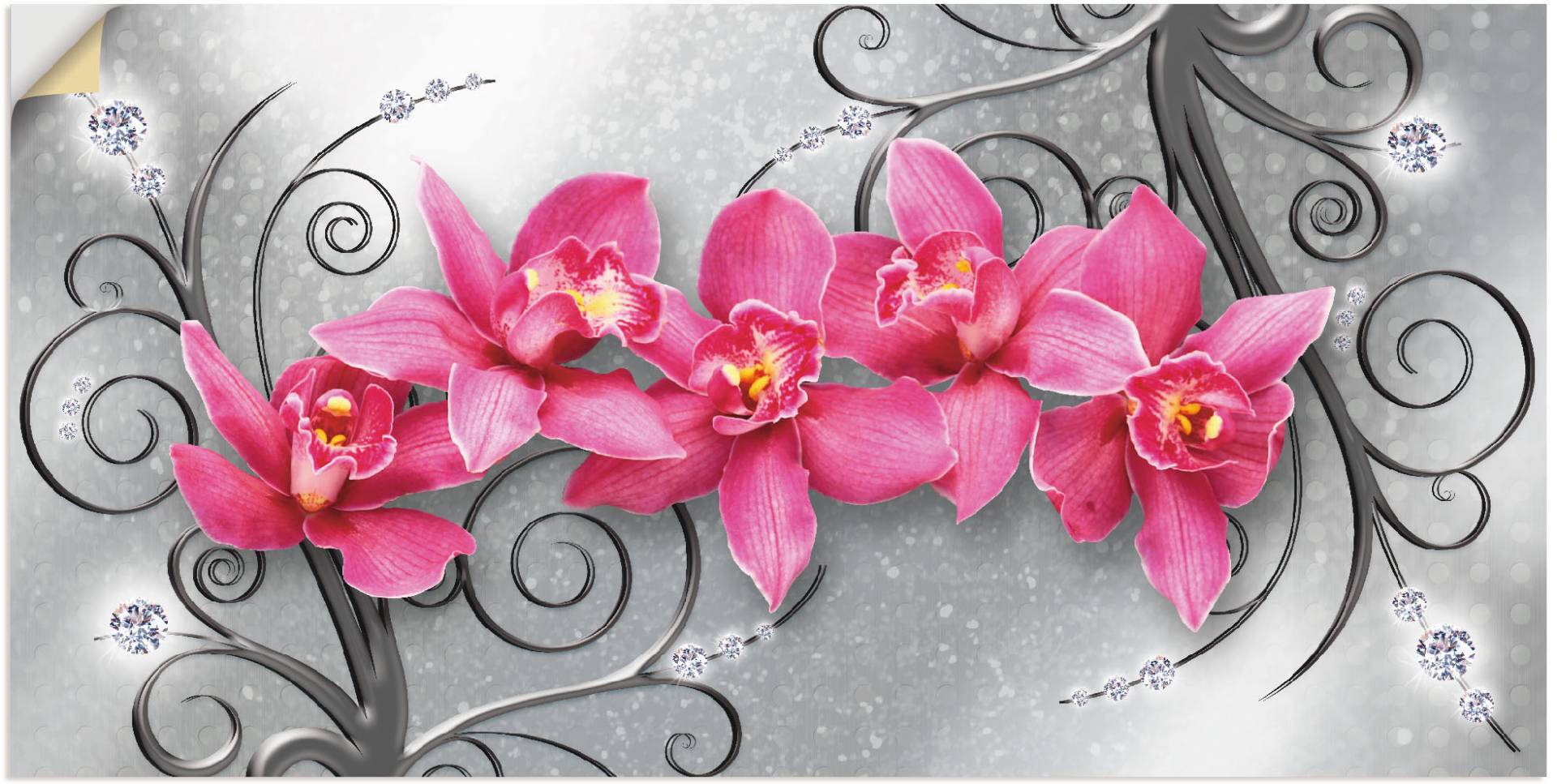 Artland Wandbild "rosa Orchideen auf Ornamenten", Blumenbilder, (1 St.), als Alubild, Outdoorbild, Leinwandbild, Poster, Wandaufkleber von Artland