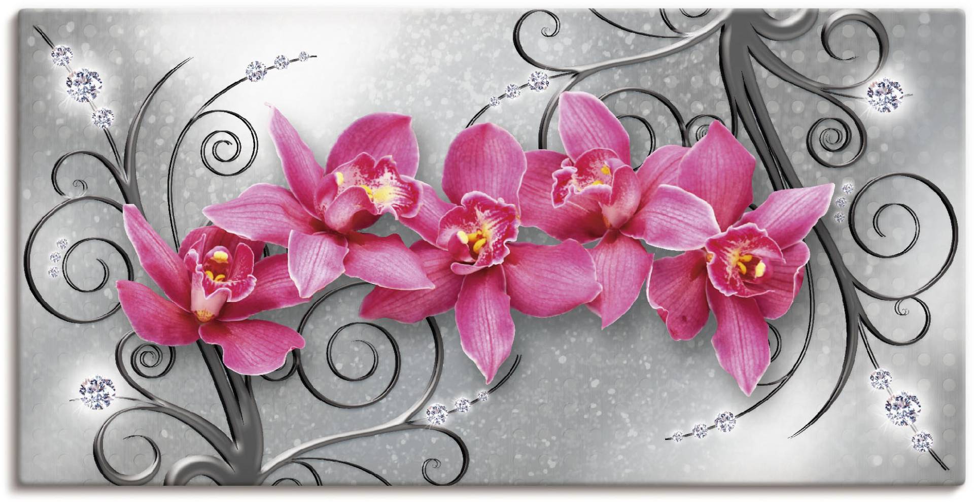 Artland Wandbild "rosa Orchideen auf Ornamenten", Blumenbilder, (1 St.), als Alubild, Outdoorbild, Leinwandbild, Poster, Wandaufkleber von Artland
