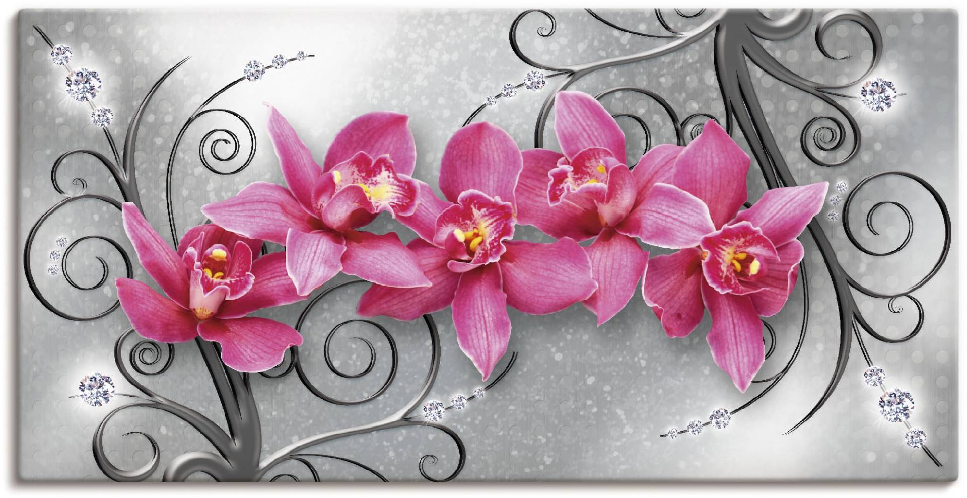 Artland Wandbild "rosa Orchideen auf Ornamenten" Blumenbilder 1 Stk. tlg. als Alubild, Outdoorbild, Leinwandbild, Poster, Wandaufkleber von Artland