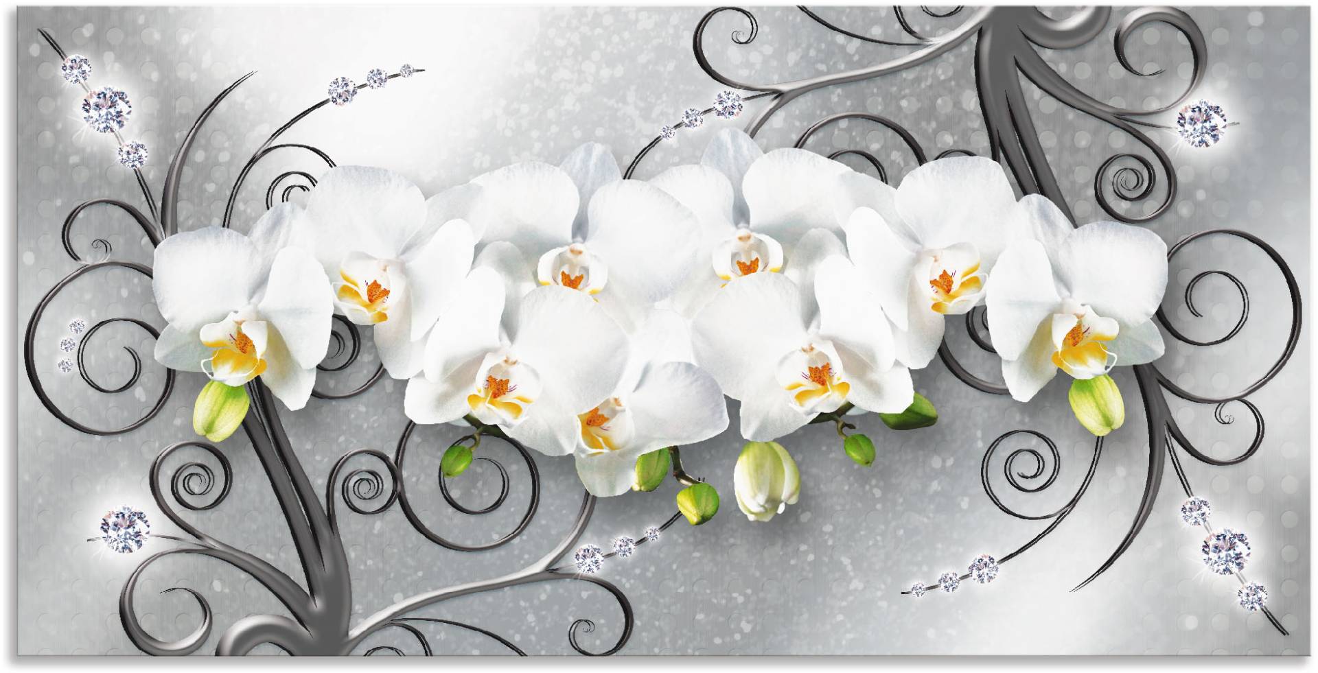 Artland Wandbild "weiße Orchideen auf Ornamenten" Blumenbilder 1 Stk. tlg. als Alubild, Outdoorbild, Leinwandbild, Poster, Wandaufkleber von Artland
