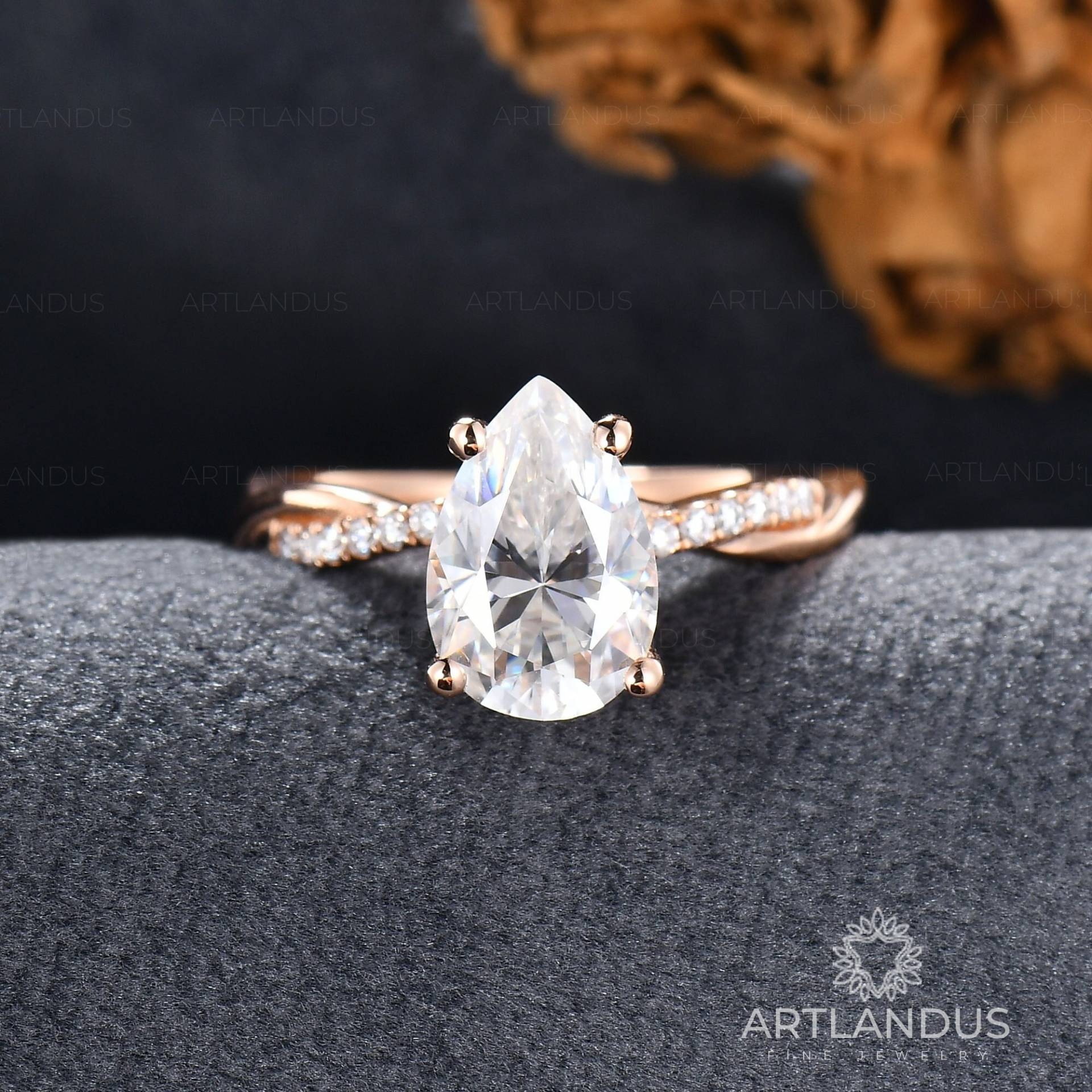 1.5Ct Birnenförmige Moissanite Verlobungsring Rose Gold Solitär Ehering Frau Diamant Unendlichkeit Twist Half Eternity Brautring Einfach von ArtlandUS