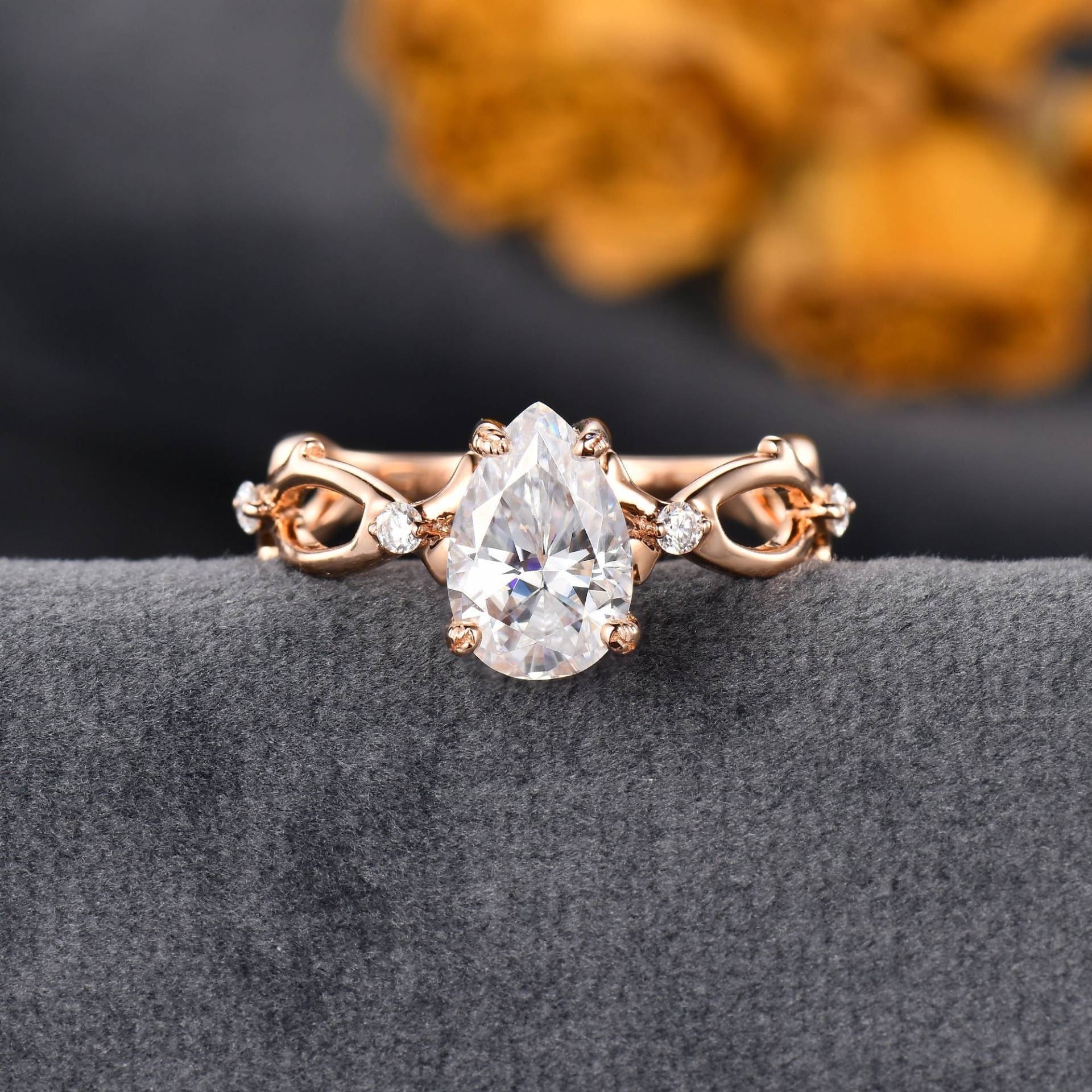 Birne Moissanite Ring Blatt Verlobungsring Roségold Farblos Vine Band Vintage Blumenring Zierliche Frauen Geschenk Für Sie Art Deco von ArtlandUS