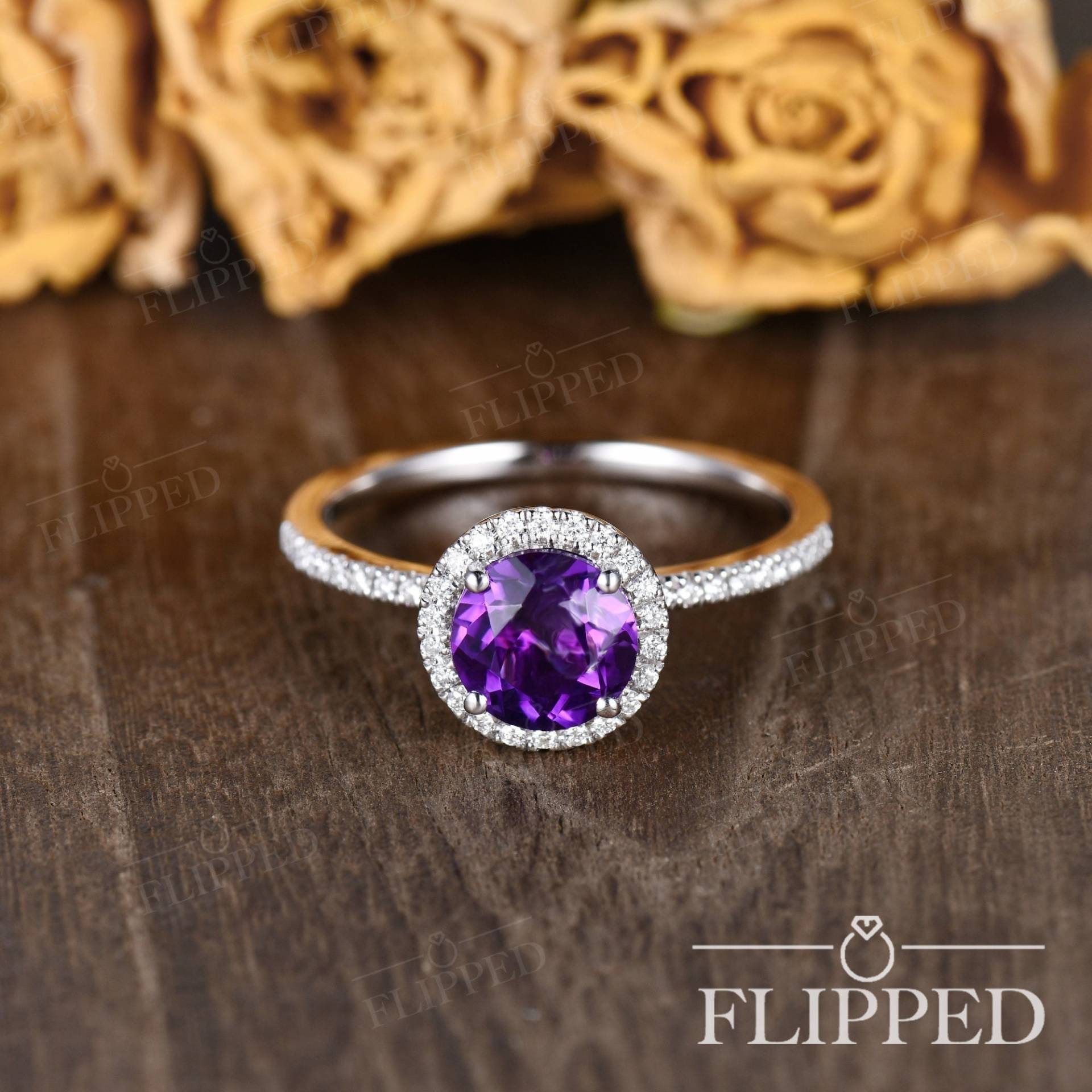 Halo Amethyst Verlobungsring Weißgold Frauen Lila Ring Vintage Versprechen Hochzeitsring Geschenk Für Ihren Februar Birthstone von ArtlandUS