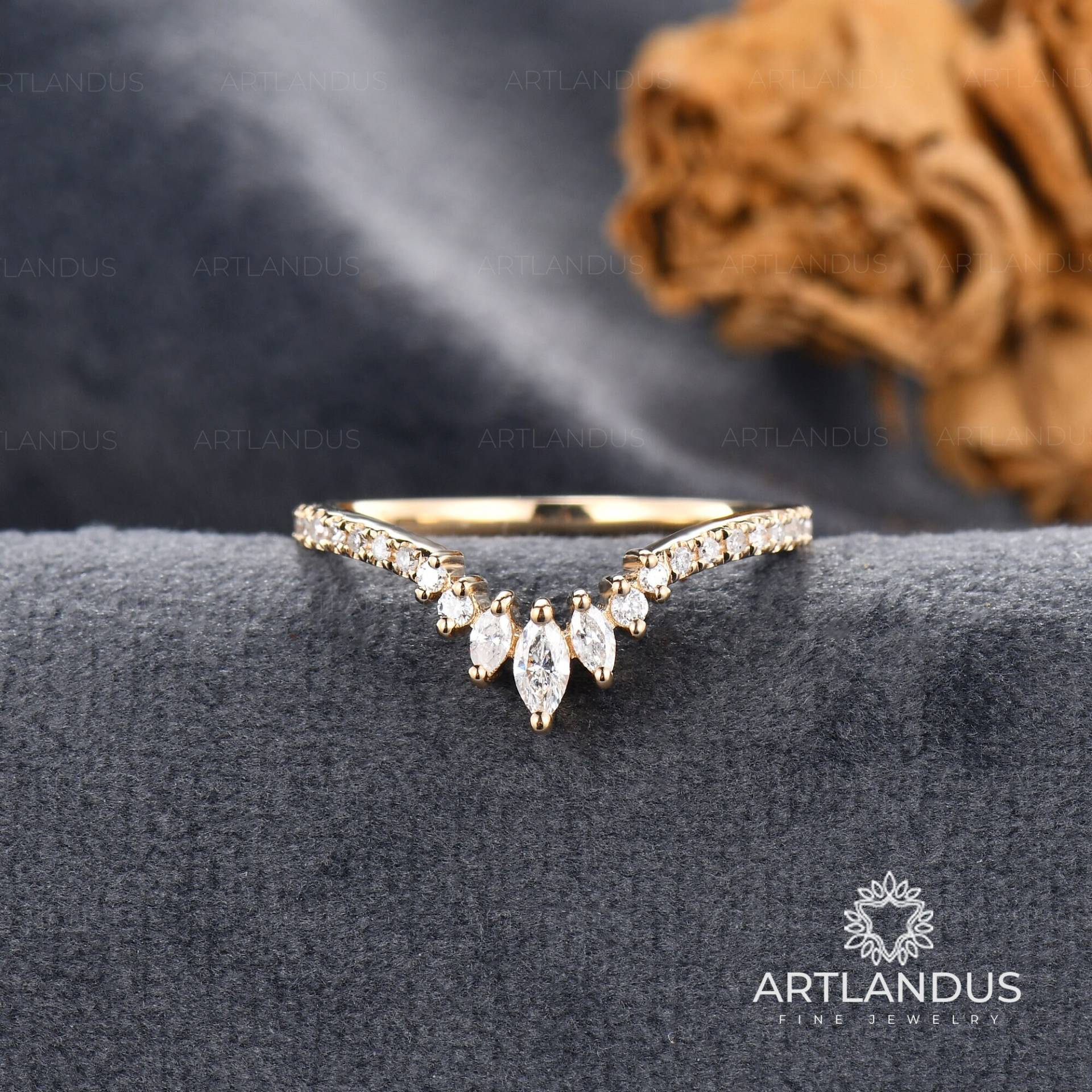 Marquise Moissanite Hochzeitsband Benutzerdefinierte Gebogene Passende Band Antike Cluster Ring Rose Gold Chevron Wacheenhancer Frauen Geschenk von ArtlandUS