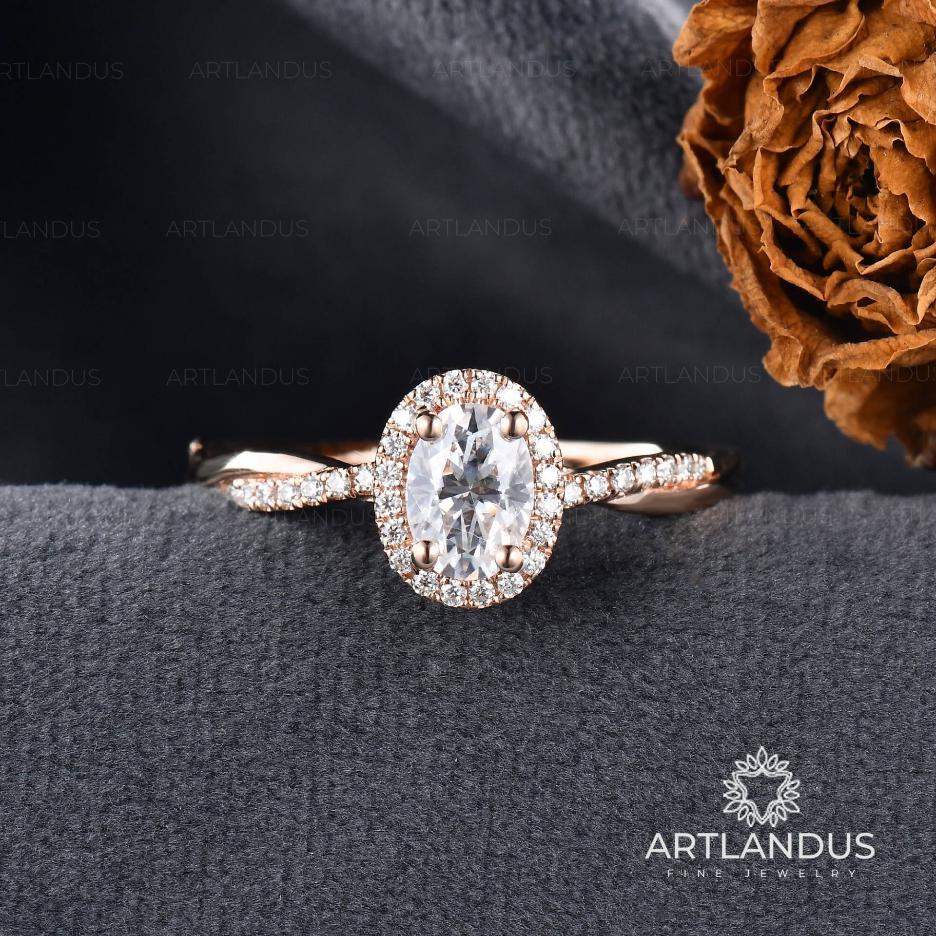 Oval Cut Moissanit Verlobungsring Rosegold Infinity Goldring Diamant Halo Ring Frau Twist Brautring Versprechen Geschenk Jahrestag von ArtlandUS