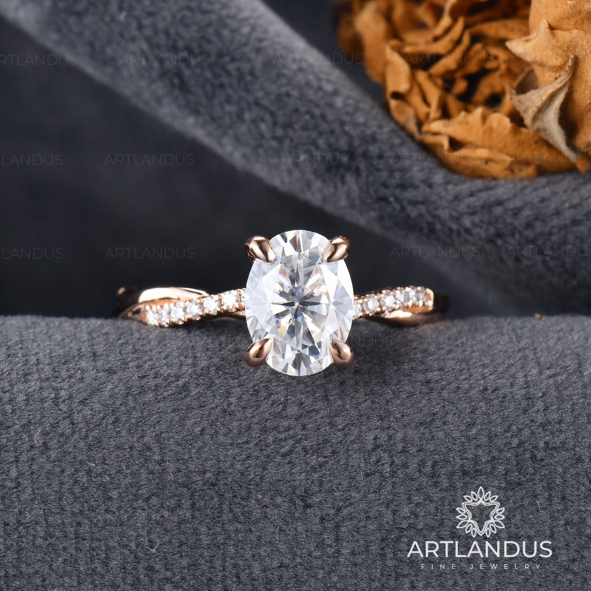 Oval Cut Moissanite Verlobungsring Rose Gold Twist Infinity Solitaire Ring Frau Diamant Halbe Eternity Classic Versprechen Geschenk Für Sie von ArtlandUS