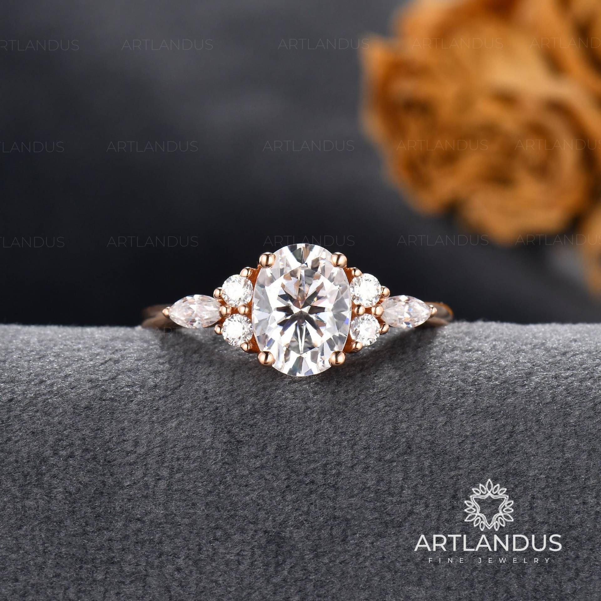 Oval Cut Moissanite Verlobungsring Vintage Einzigartige Cluster Rose Gold Ehering Frau Art Deco Marquise Diamant Ring Geschenk Für Sie von ArtlandUS