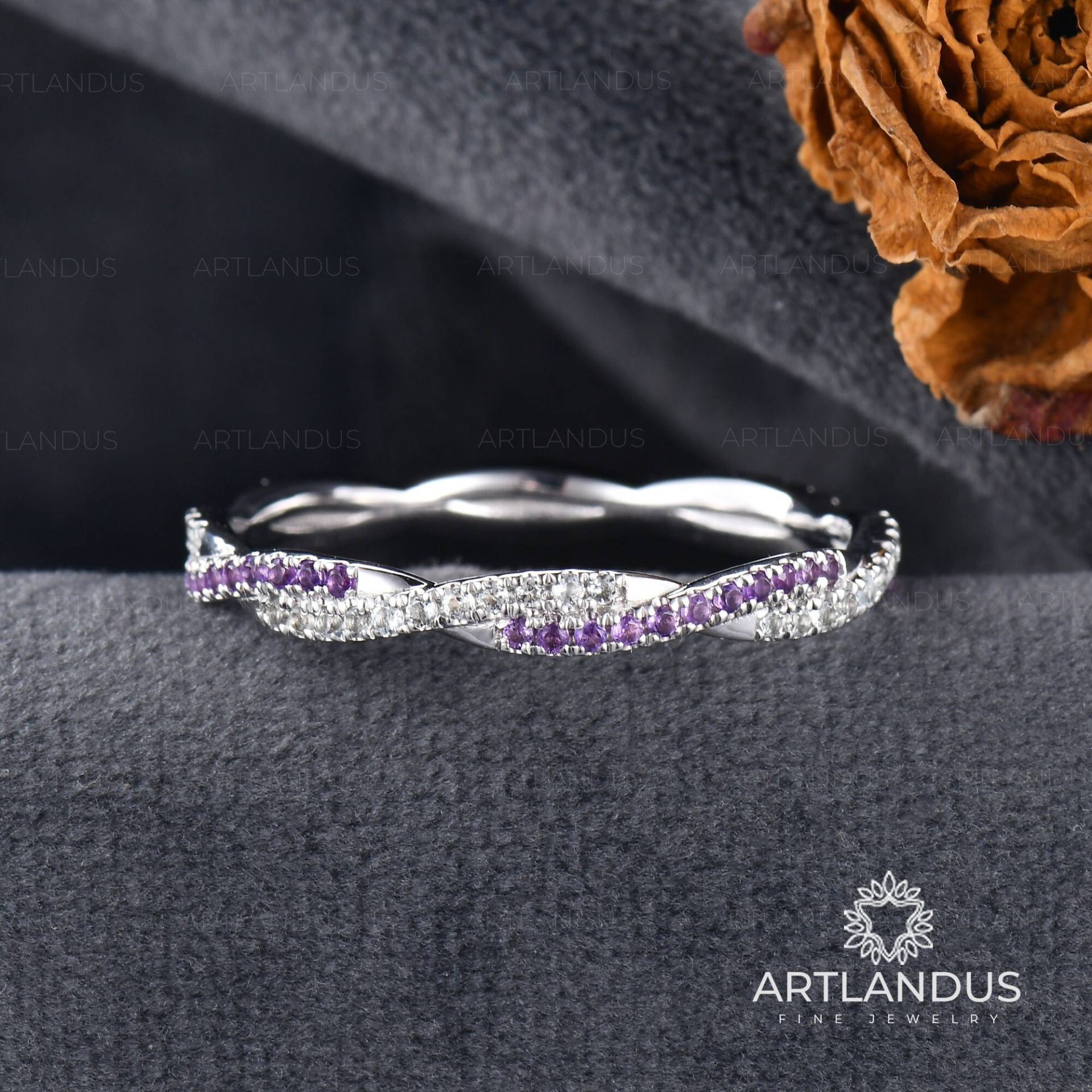 Unendlich Amethyst Hochzeit Band Twist Goldring Volle Ewigkeit Passende Weißgold Stapeln Zarte Zierliche Ring Birthstone von ArtlandUS