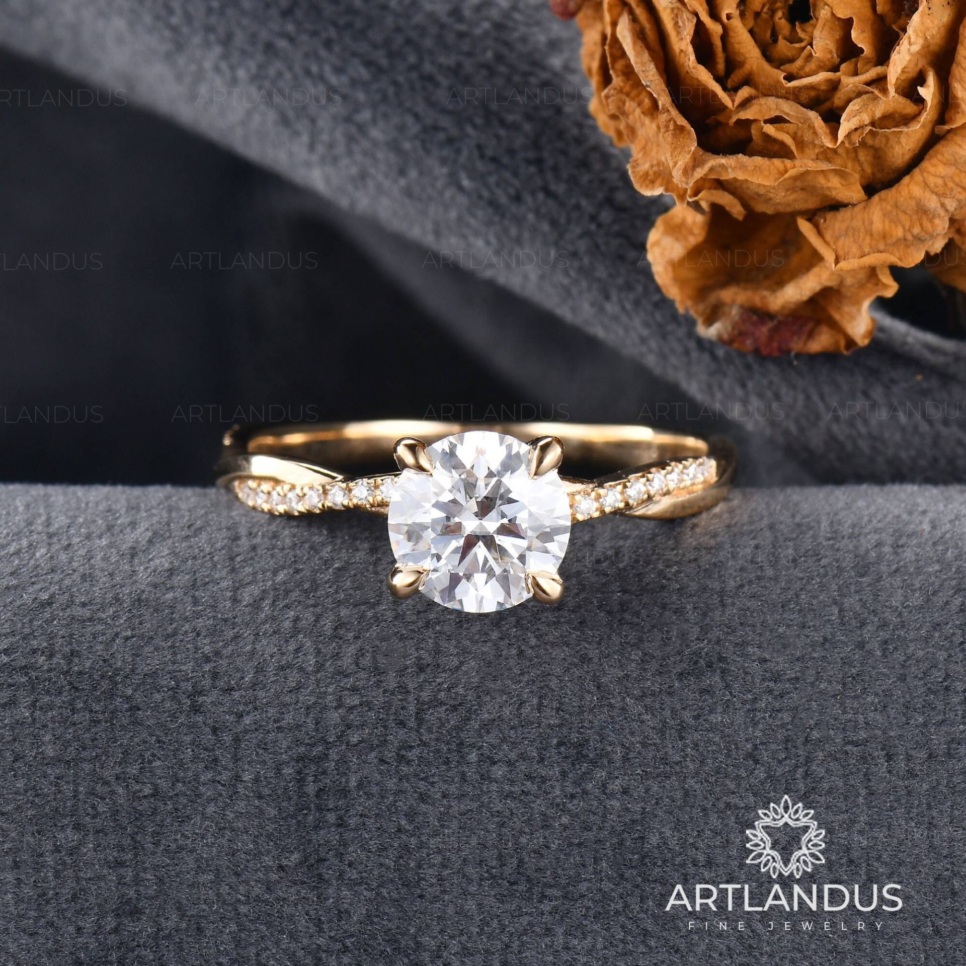 Unendlichkeit Moissanite Verlobungsring Rose Gold Solitär Twist Diamant Ring 7mm Rundschliff Farblose Halbe Ewigkeit 1.2Ct von ArtlandUS