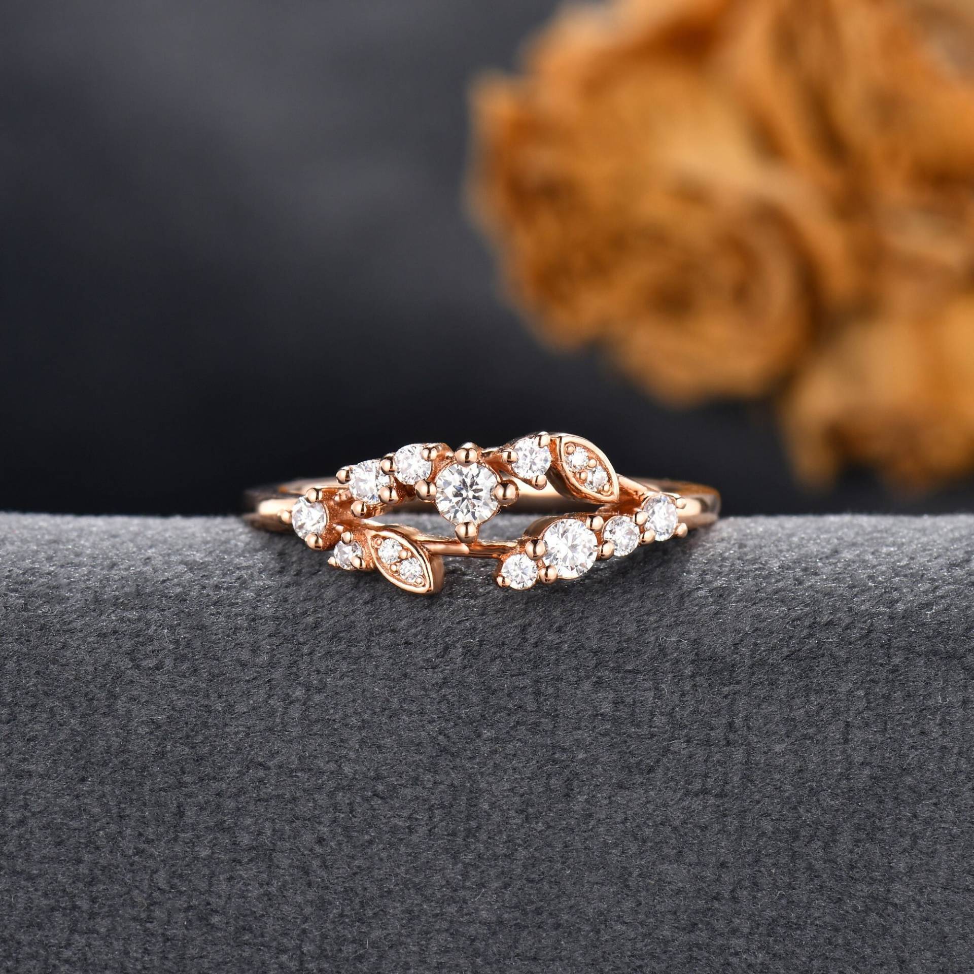 Verlobungsring Diamant Cluster Ring Zweig Floral Einzigartige Hochzeit Band Schneeflocke Rose Gold Zierliche Mini Geschenk Jahrestag Versprechen Für von ArtlandUS