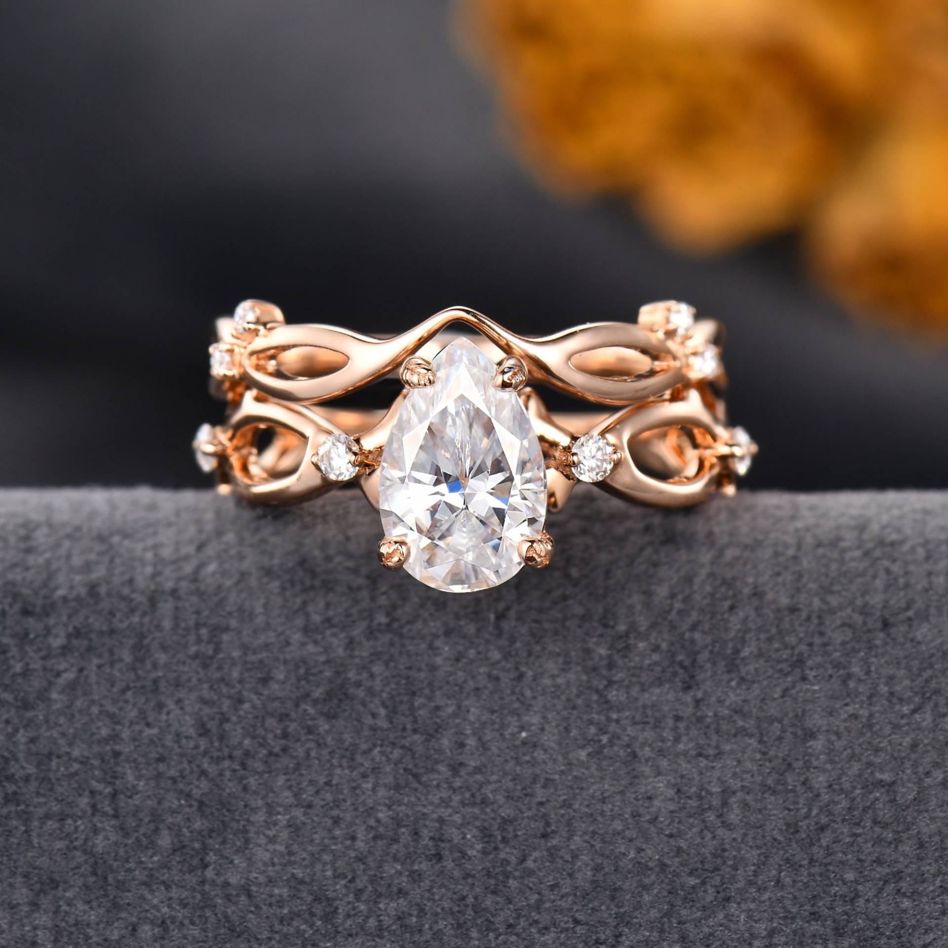 Vintage Moissanite Verlobungsring Set Tear Drop Rebe Blatt Zweig Braut Ring Einzigartige Unendlichkeit Diamant Antik Versprechen Geschenk Für Sie von ArtlandUS