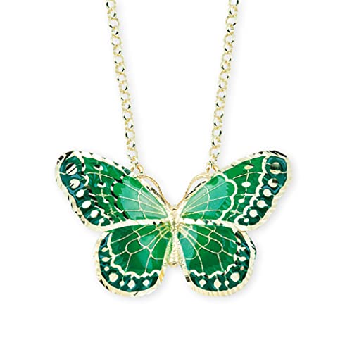 Artlinea Vergoldete 925er Sterlingsilber Halskette mit Schmetterlingsanhänger, handbemalt mit grüner Emaille, Karabinerverschluss, Made in Italy von Artlinea