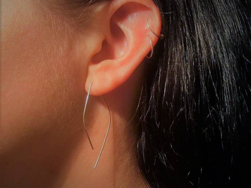 Bogen Ohrringe Minimalist Offene Creolen Ohrfädler Minimale Silber Zierliche Schlichte von Artlysian