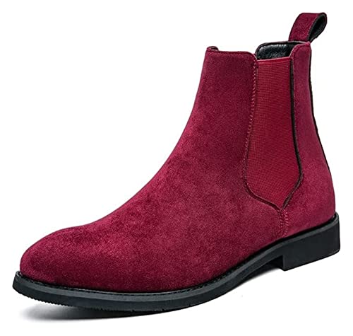 Artminzo Men's High Top Chelsea Boots Pointed Toe ShoesAnkle Boots Black Casual Elastic High-top Pull Tap Slip On Shoes (Color : Red, Size : 42 EU) von Artminzo