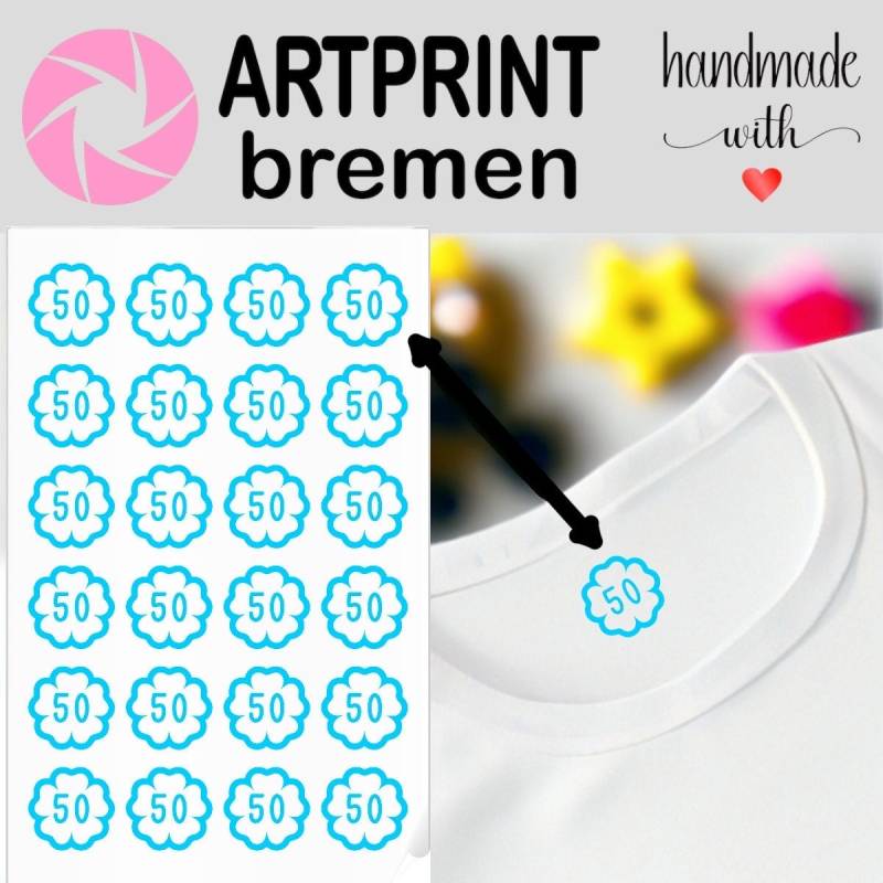 Größenetiketten, Größenlabels Zum Aufbügeln - 24 Stück Auf Bogen, 2, 5x2, 5 cm Individuelle Personalisierte Farben, Größen, Motive Und Texte Größenetiketten, Größenlabels Zum Aufbügeln - 24 Stück Auf Bogen, 2, 5x2, 5 cm Individuelle Personalisierte Farben, Größen, Motive Und Texte von ArtprintBremen