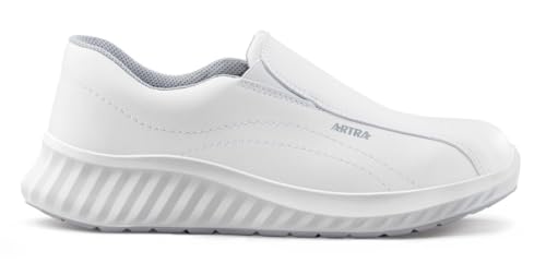 Artra Arica 6207 rutschfeste Slipper, weiße Arbeitsschuhe für MIT Stahlkappe, Lebensmittel, Küche, Klinik, Handwerk S2, SRC (44) von Artra