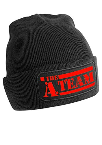 A-Team Beanie, Schwarz, Muster: Rot von Artshirt Factory