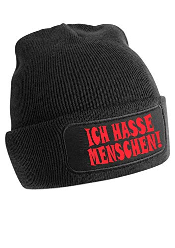 Artshirt Factory Ich Hasse Menschen Beanie, Schwarz, Muster: Rot von Artshirt Factory