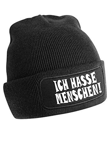 Artshirt Factory Ich Hasse Menschen Beanie, Schwarz, Muster: Weiß von Artshirt Factory