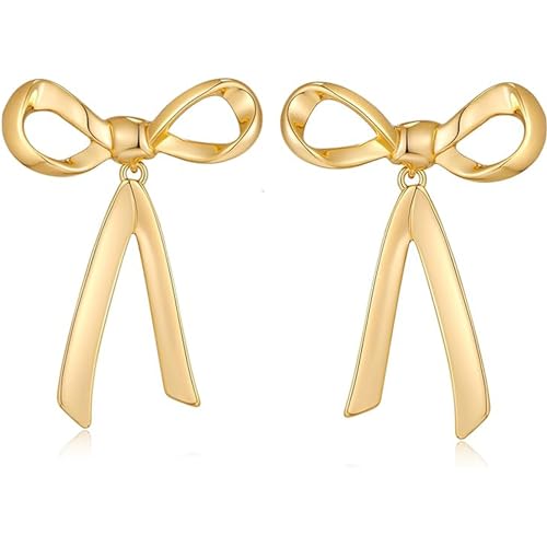 18K Gold Damen Ohrringe, Chunky Teardrop Hoops Ohrringe für Frauen, Lightweight Waterdrop Hollow Open Hoops, hypoallergene Ohrringe für Frauen und Mädchen (Bow Earrings-2-Gold) von Artskin