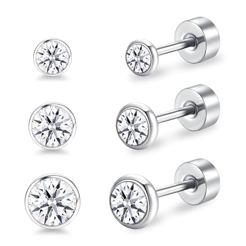 Artskin Damen Ohrstecker Titan Mädchen Frauen Flatback Ohrringe Hypoallergen Kristall Herren Ohrringe Silber Knorpel Ohrring 3mm/4mm/5mm (Crystal) von Artskin