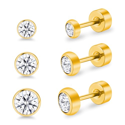 Artskin Frauen Ohrstecker Titan Flatback Ohrringe Hypoallergene Kristall Ohrringe Silber Knorpel Ohrring 3mm/4mm/5mm-Pink von Artskin